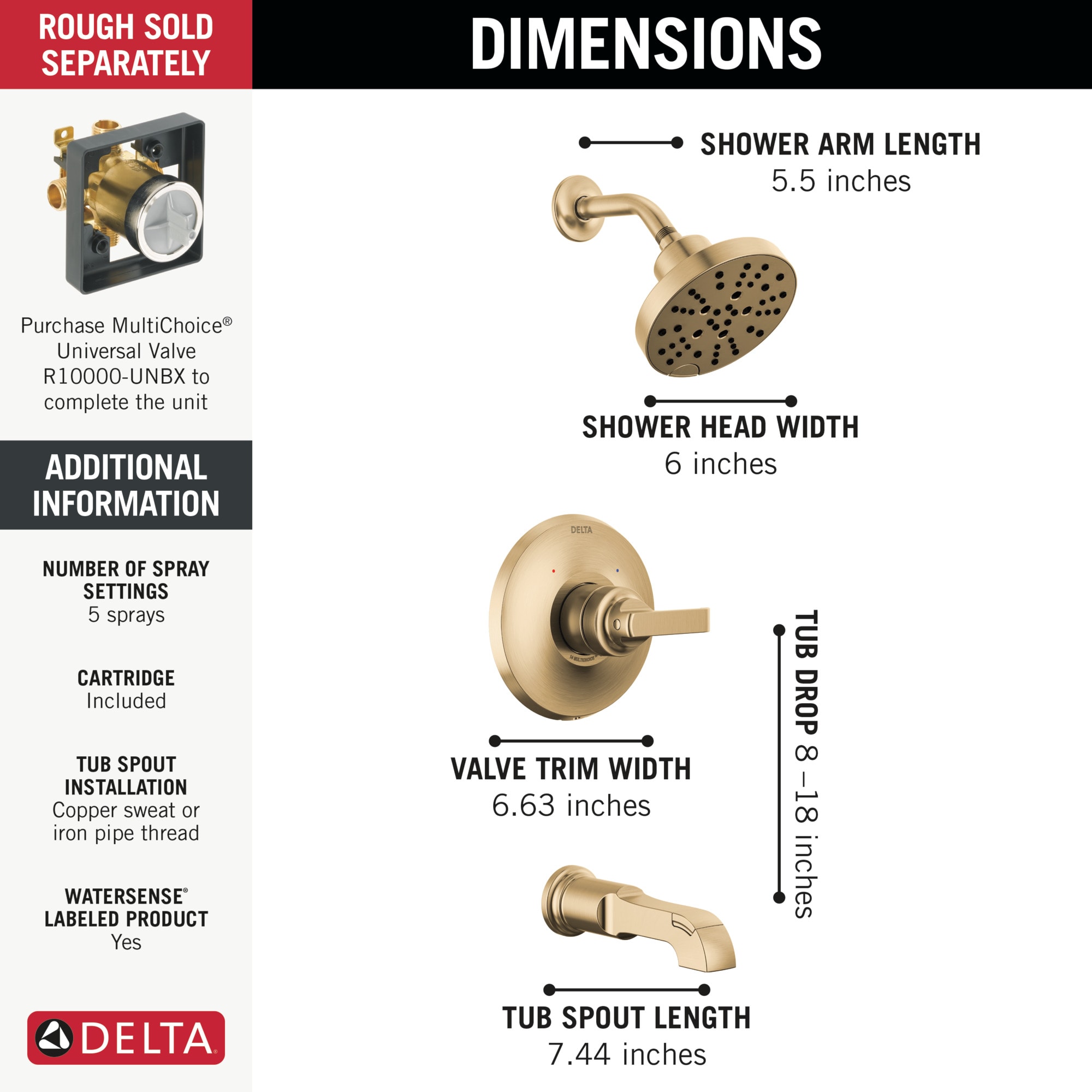Delta T14489-CZ-PR Tub-Shower-Faucets - View #4