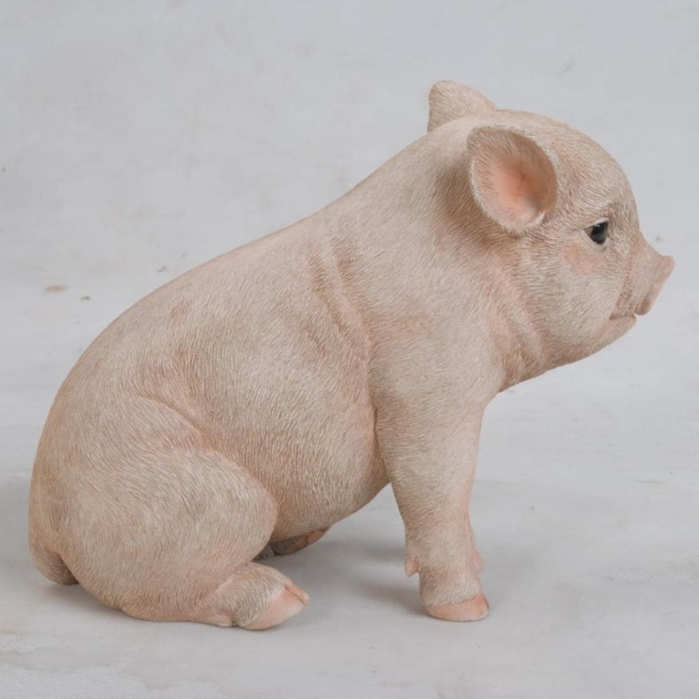 Pink Polyresin Sitting Baby Pig Garden Statue