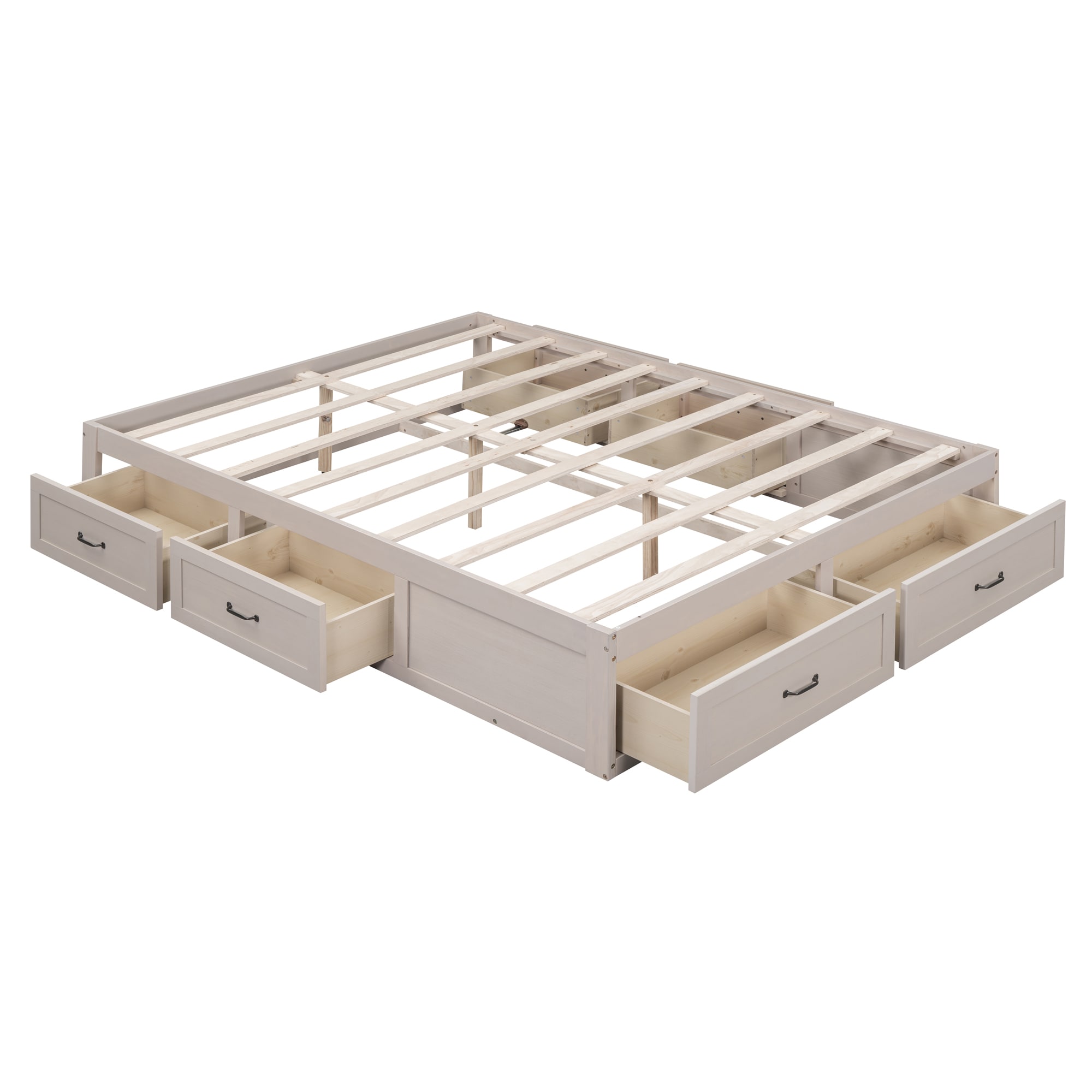 Qualler FSUBLK335K Antique White Full Wood Platform Bed with Storage