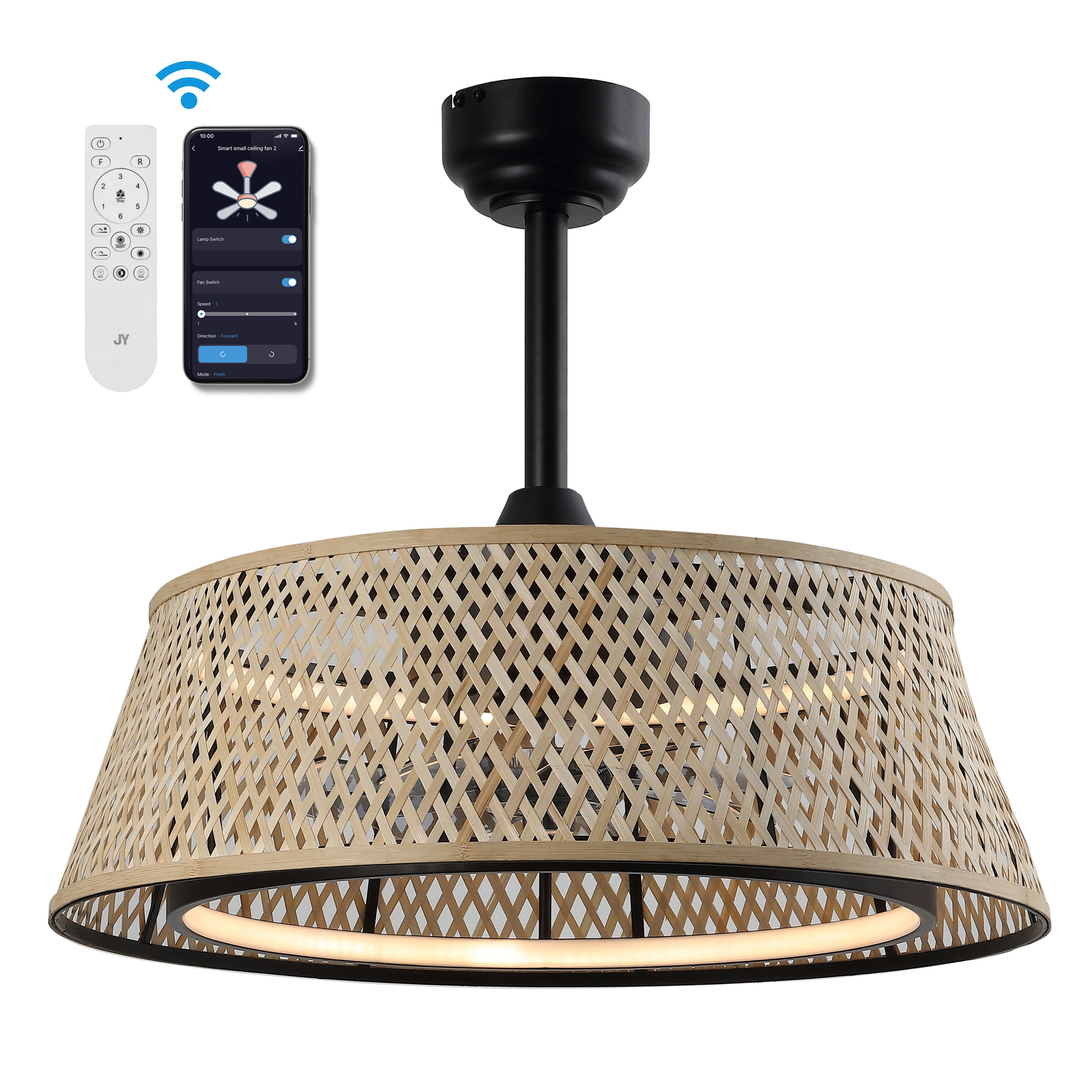 Cressida 23.75" Light Brown and Black Bamboo LED Ceiling Fan with Remote