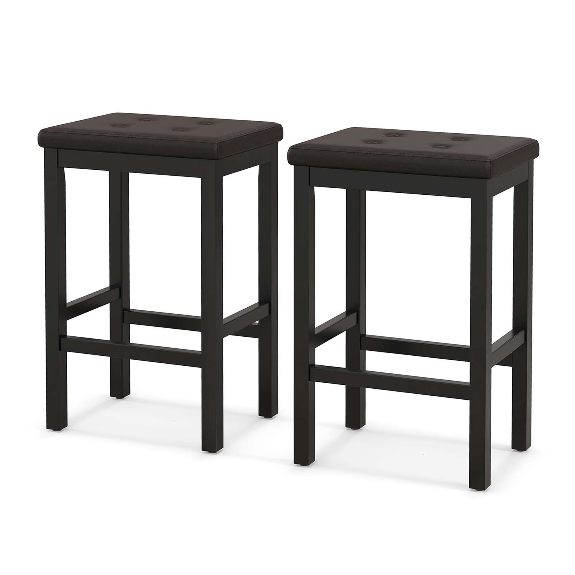 Costway HCST00400 Set of 2 Brown and Black 10-in H Short (less than 23-in) Square Seat Upholstered Wood Bar Stool
