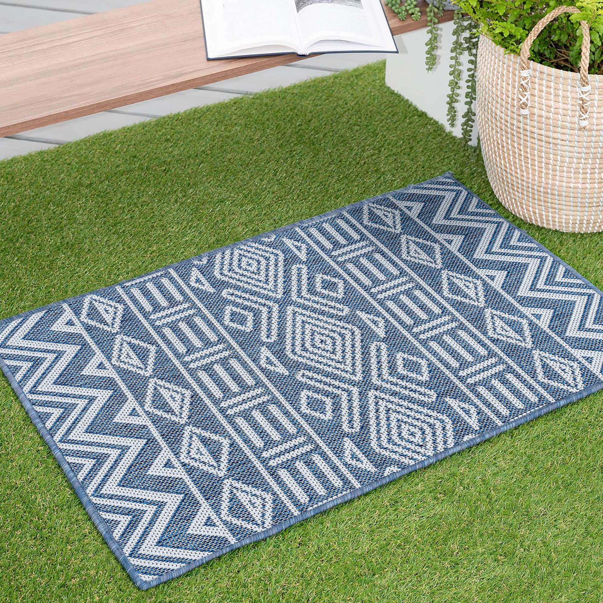 Tayse ECO2006 2X3 Eco 2 x 3 (ft) Flatweave Polypropylene Blue Rectangular Indoor/Outdoor Throw rug