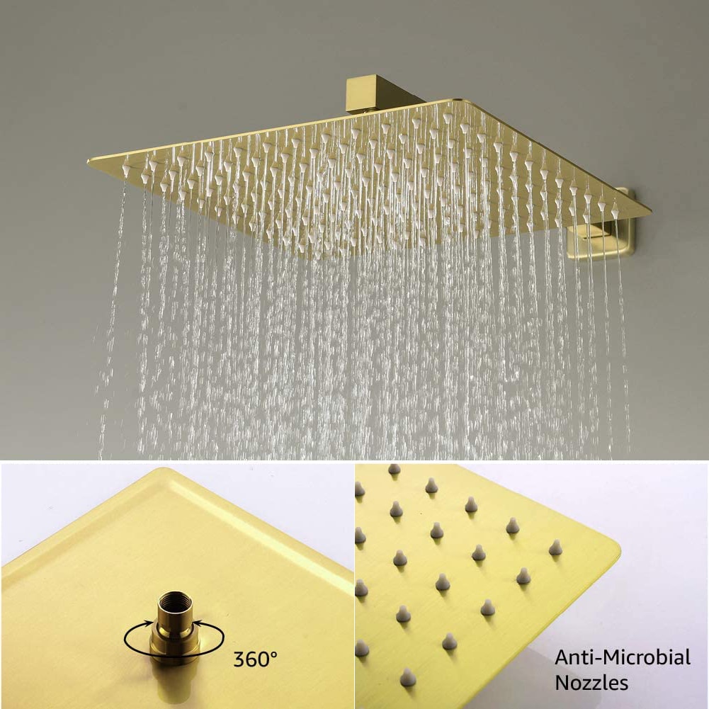 WELLFOR DT Rain Shower System Brushed Gold 12-in Waterfall Dual Head ...