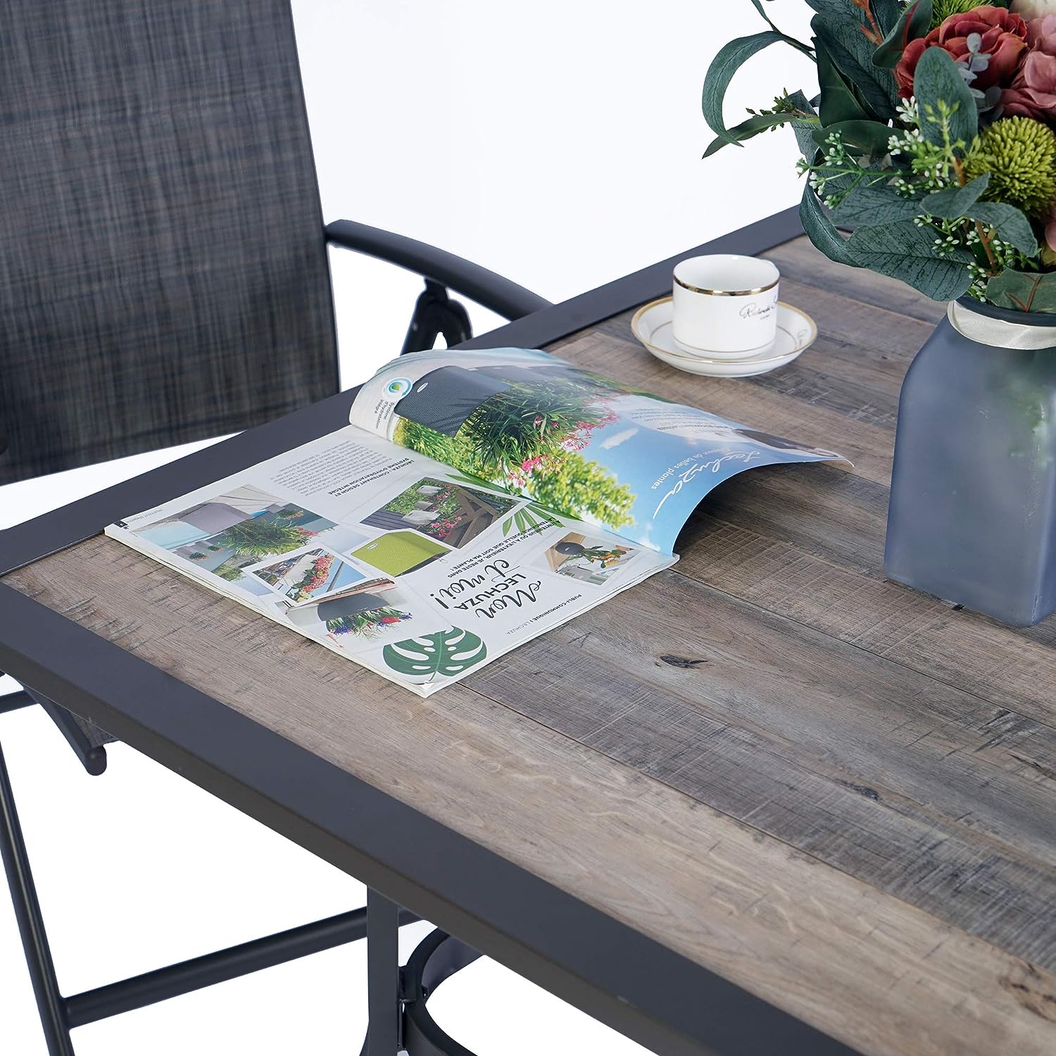 Kozyard 37" Brown Wrought Iron and Laminate Wood Outdoor Dining Table