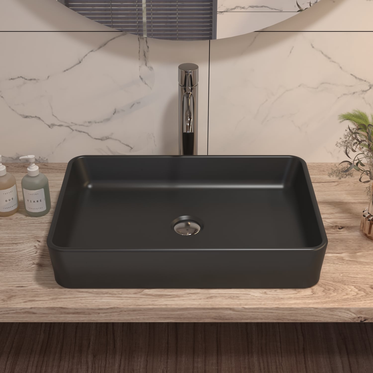 DeerValley DV-1V0010 Liberty Ceramic Vessel Rectangular Traditional Black Bathroom Sink ( 19.88-in x 13.39-in )