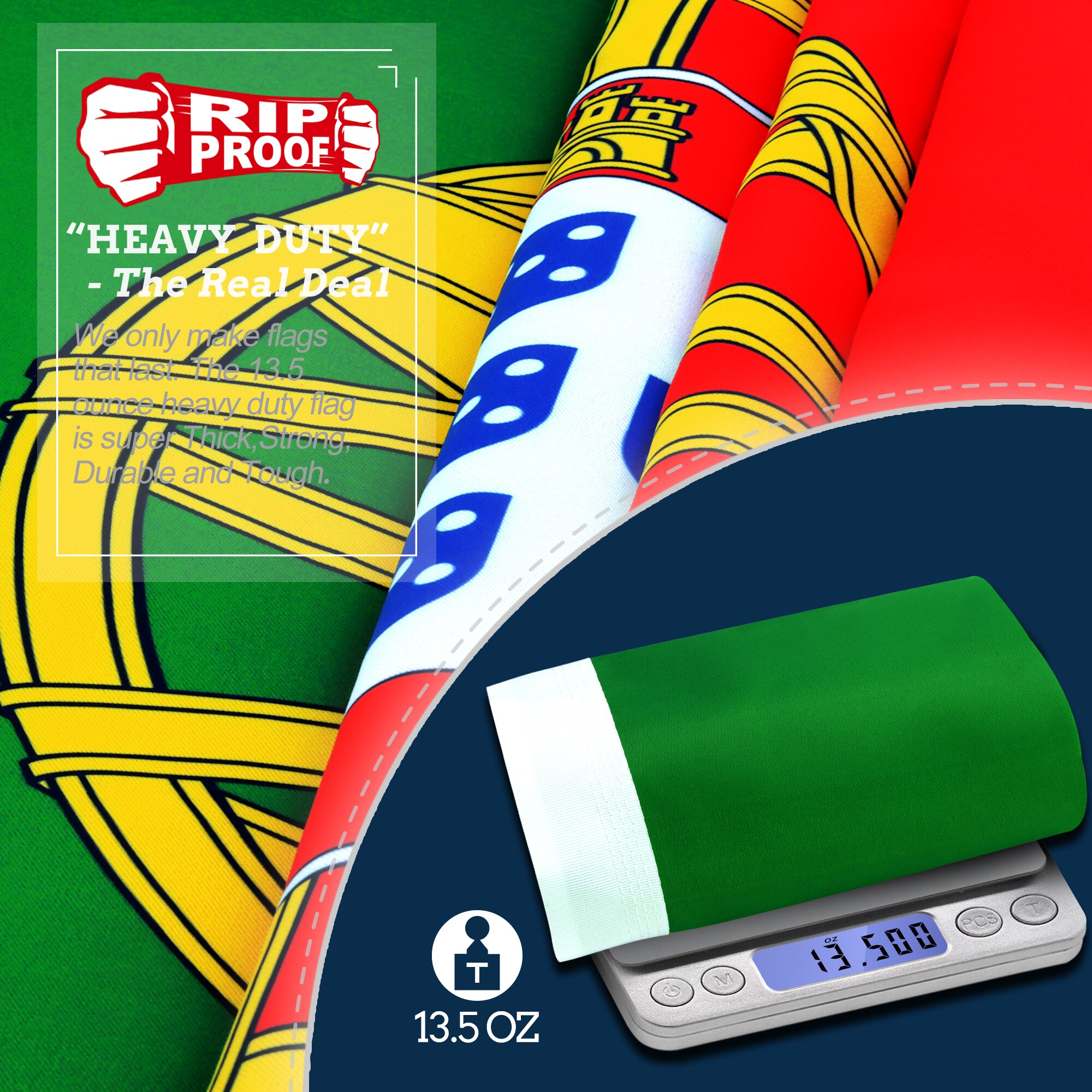 Rip-Proof Double Sided 3-Ply Portugal Flag with Grommets
