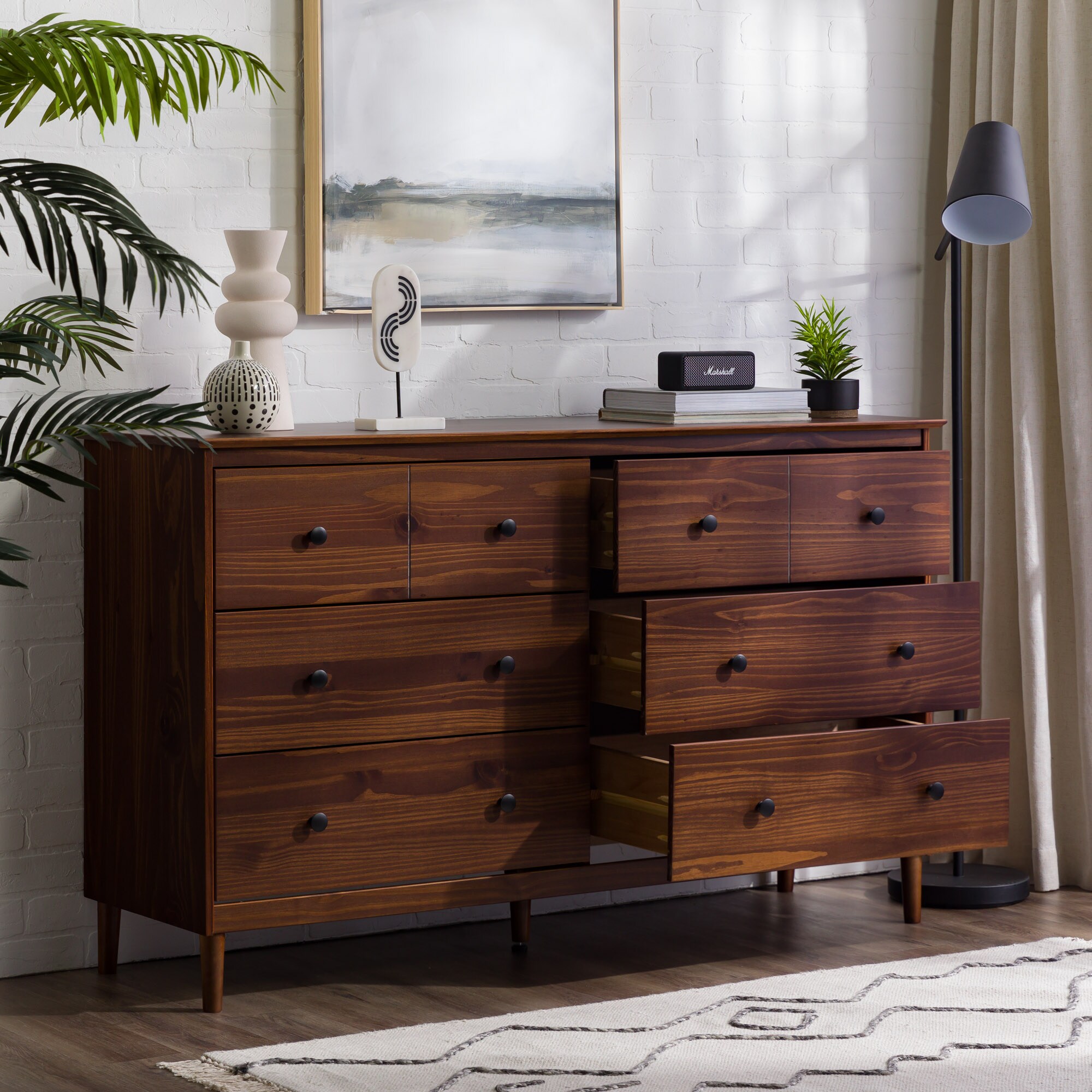 Walker Edison Walnut Pine 6-Drawer Standard Dresser at Lowes.com