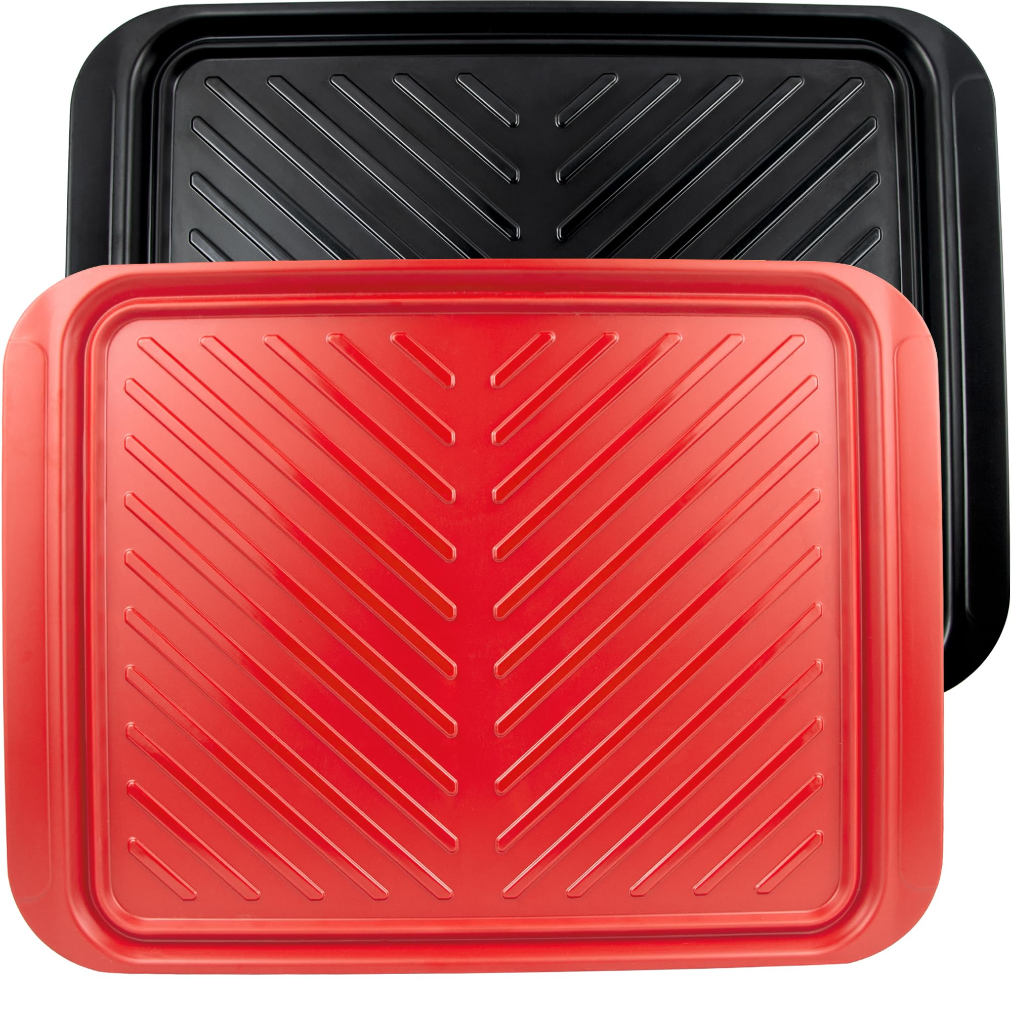 SenQWFa  Large Grilling Prep and Serve Trays Set of 2 Black and Red Melamine BBQ Platters 17.3 by 13 Inches for Raw and Cooked Food