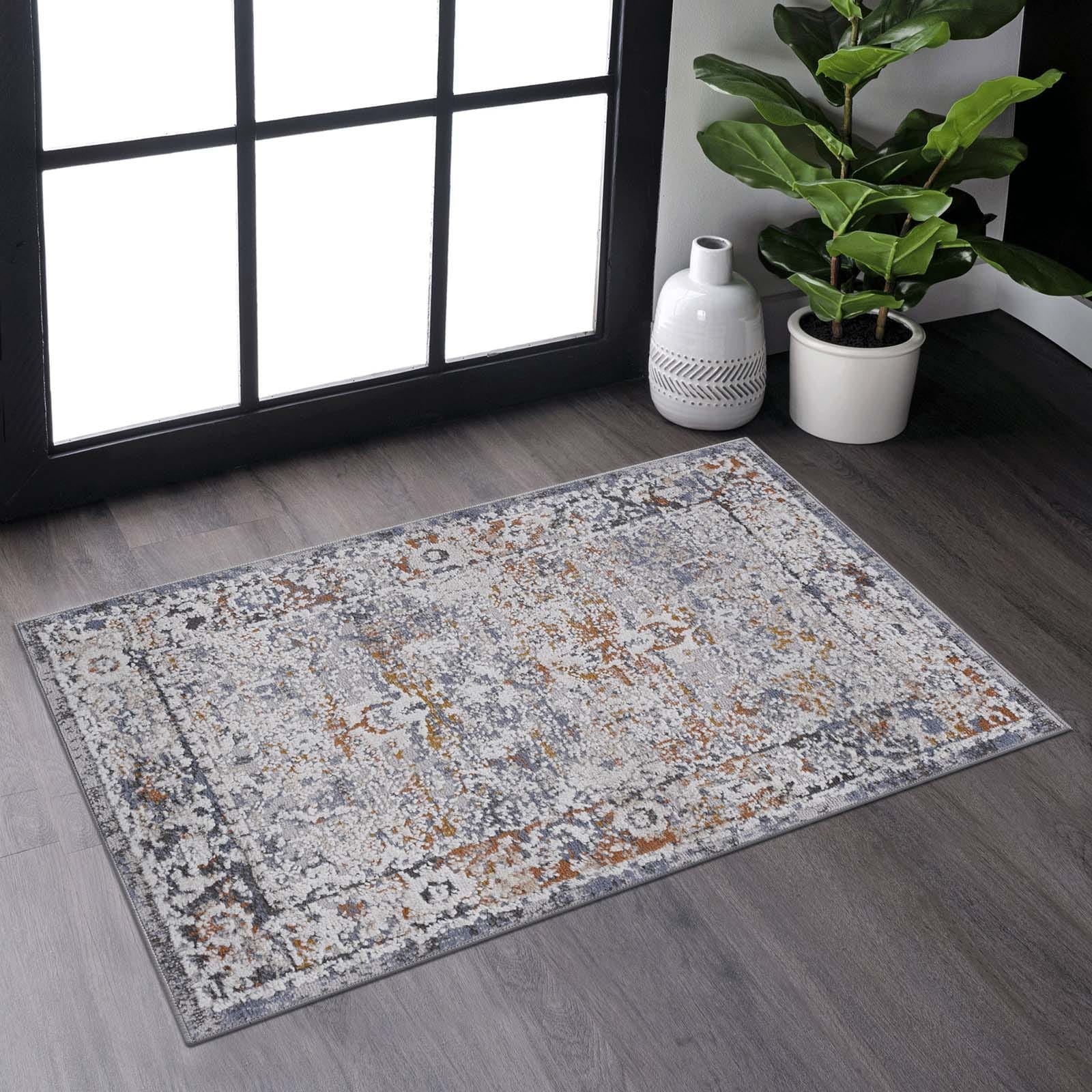  B189P183540YF 2 x 3 (ft) Blue Traditional Doormat Rug Soft Stain Resistant Carpets Non-Shedding Kid and Pet Friendly Under Table Rug Medium-Pile Vintage Area Rugs for Living Room Bedroom Dinning Room