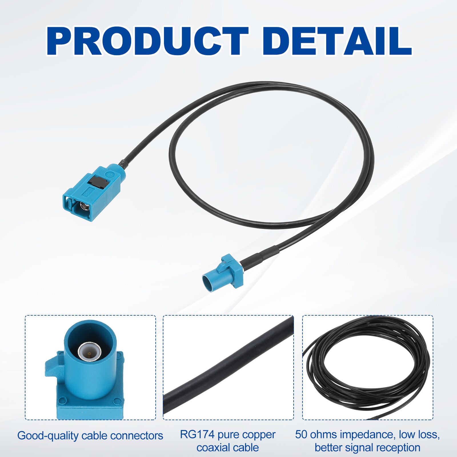 Unique Bargains 2pcs Antenna Extension Cable 1.6ft/0.5m Fakra-Z Male to ...