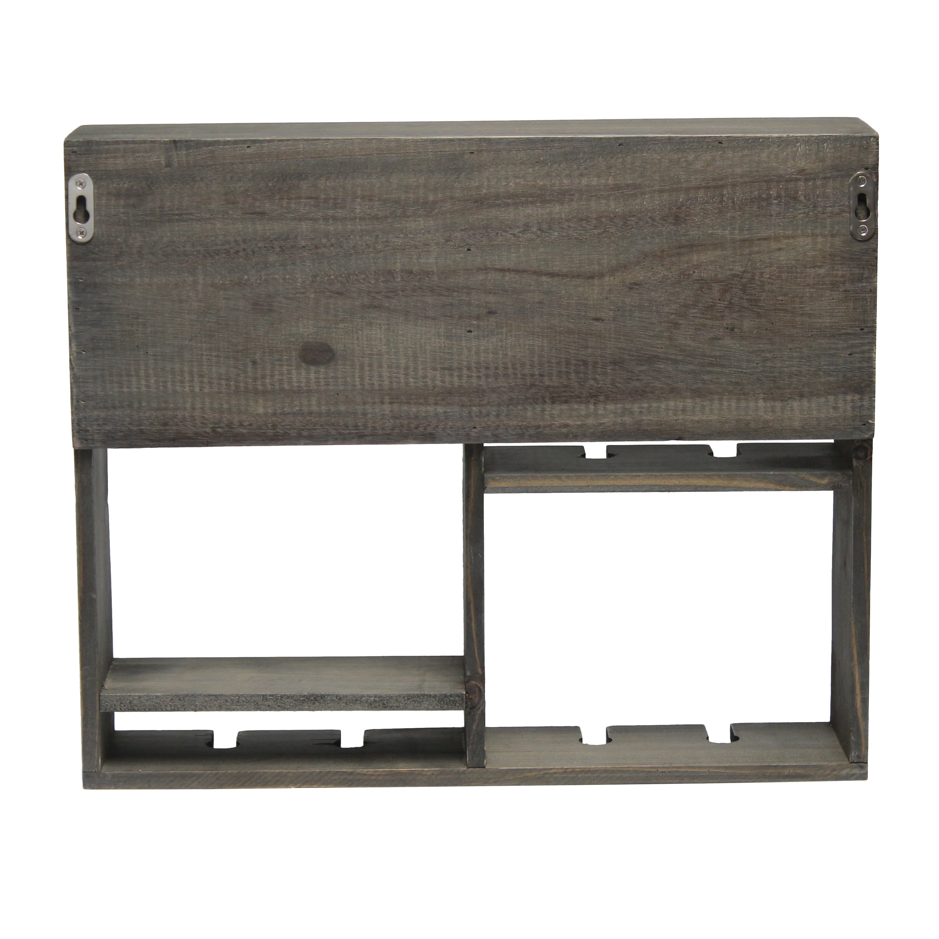 Rustic Gray Wall Mounted Wood Wine Rack with Glass Holder