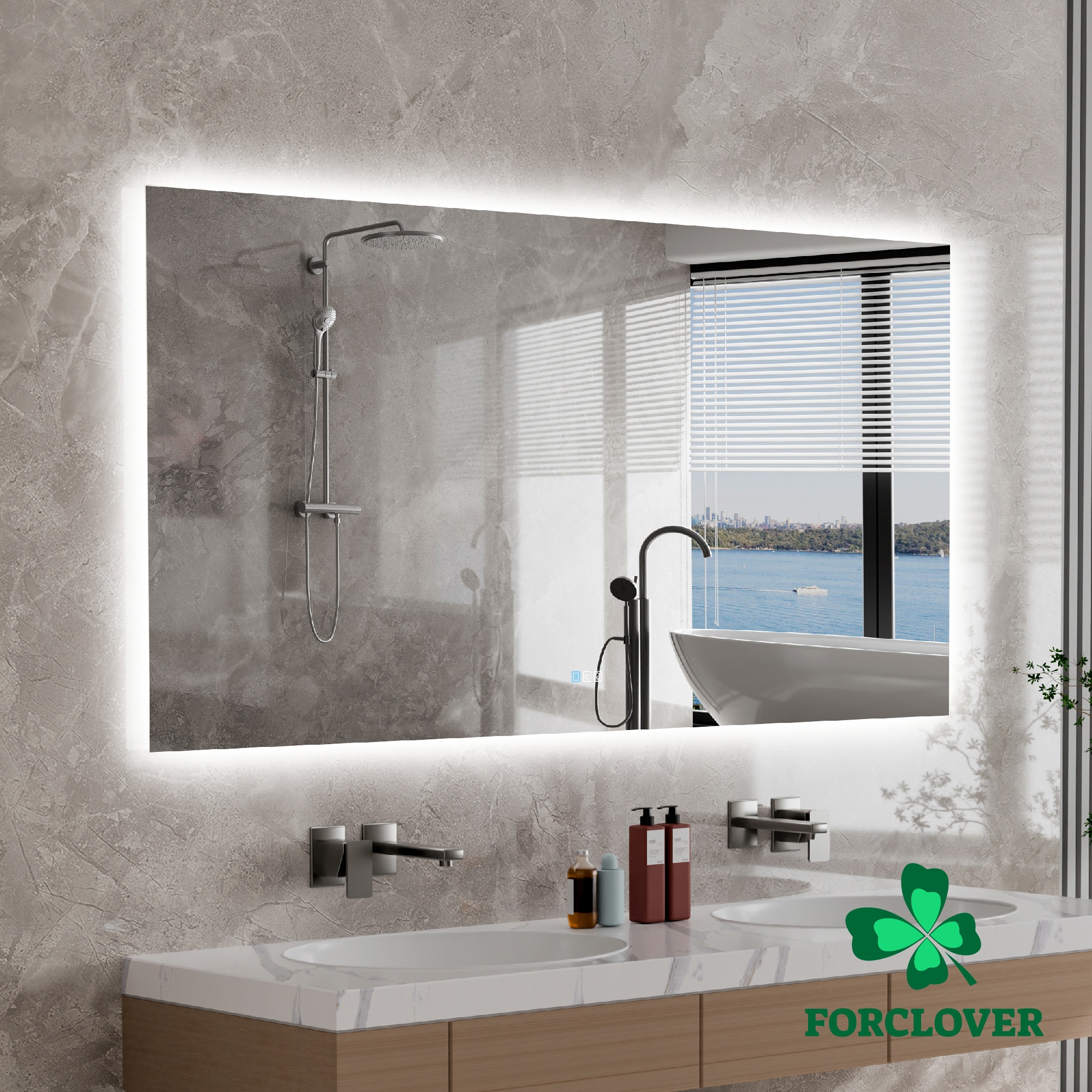 Forclover ALF-15W7236 72-Inches x 36-Inches Beveled Frameless Rectangle Dimmable Lighted Fog Free Bathroom Vanity Mirror ( Silver )