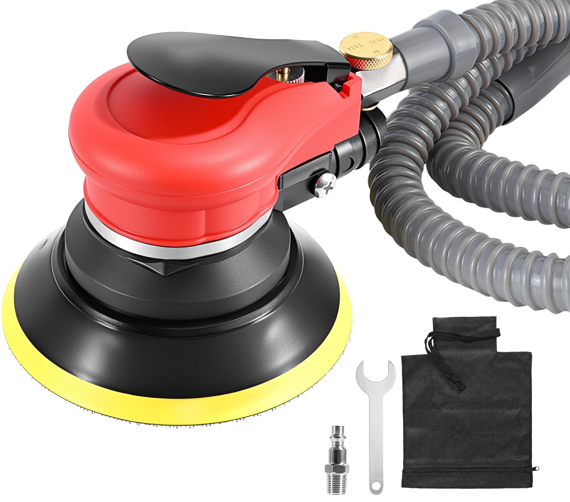 SenQWFa - 5 Inch Air Random DA Orbital Sander Self Vacuum Pneumatic Dual Action Palm Sander with...
