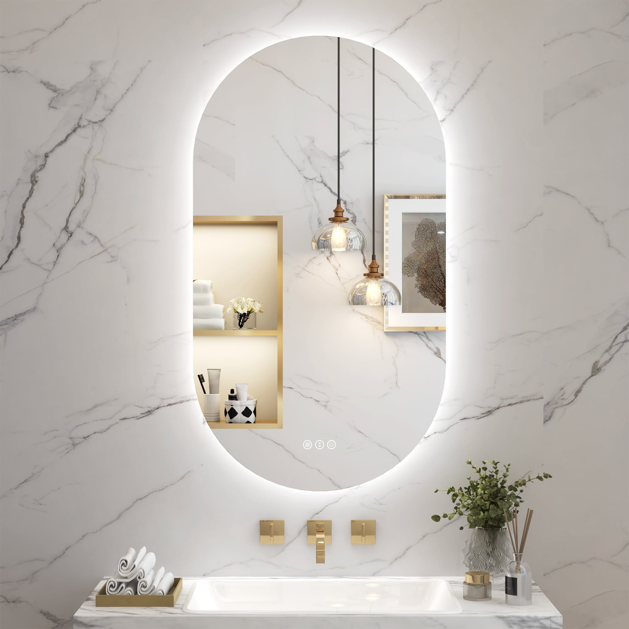 Boyel Living - 20 in W x 36 in L Capsule Frameless Wall Bathroom Vanity Mirror with Anti Fog