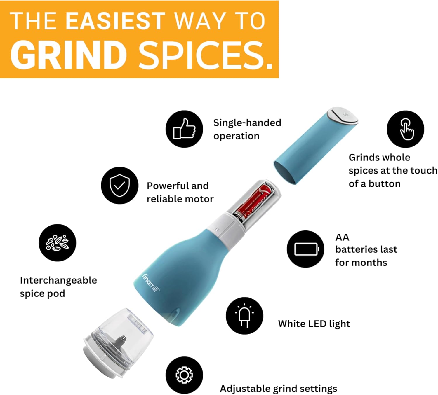 FinaMill Battery Operated Grinder with Pepper Pod - Thumbnail 4