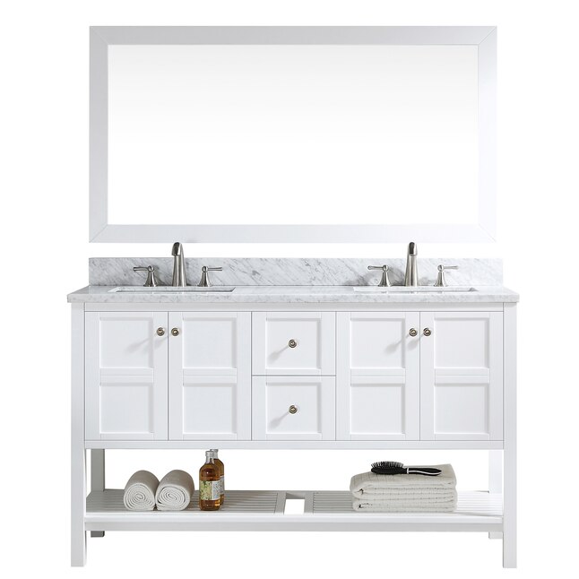 Undermount Double Sink Bathroom Vanity, Best Mirror Size For 60 Inch Vanity