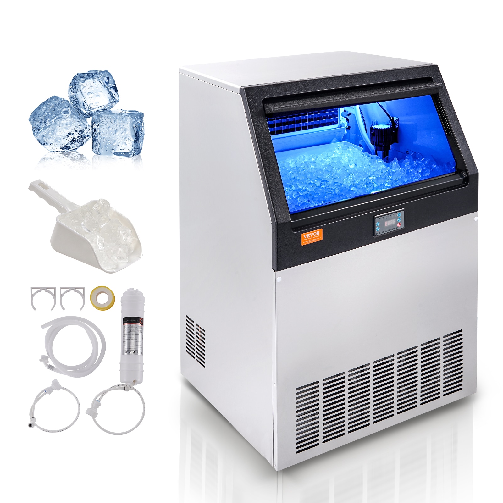 VEVOR 160lbs Stainless Steel Commercial Ice Maker with LED Display