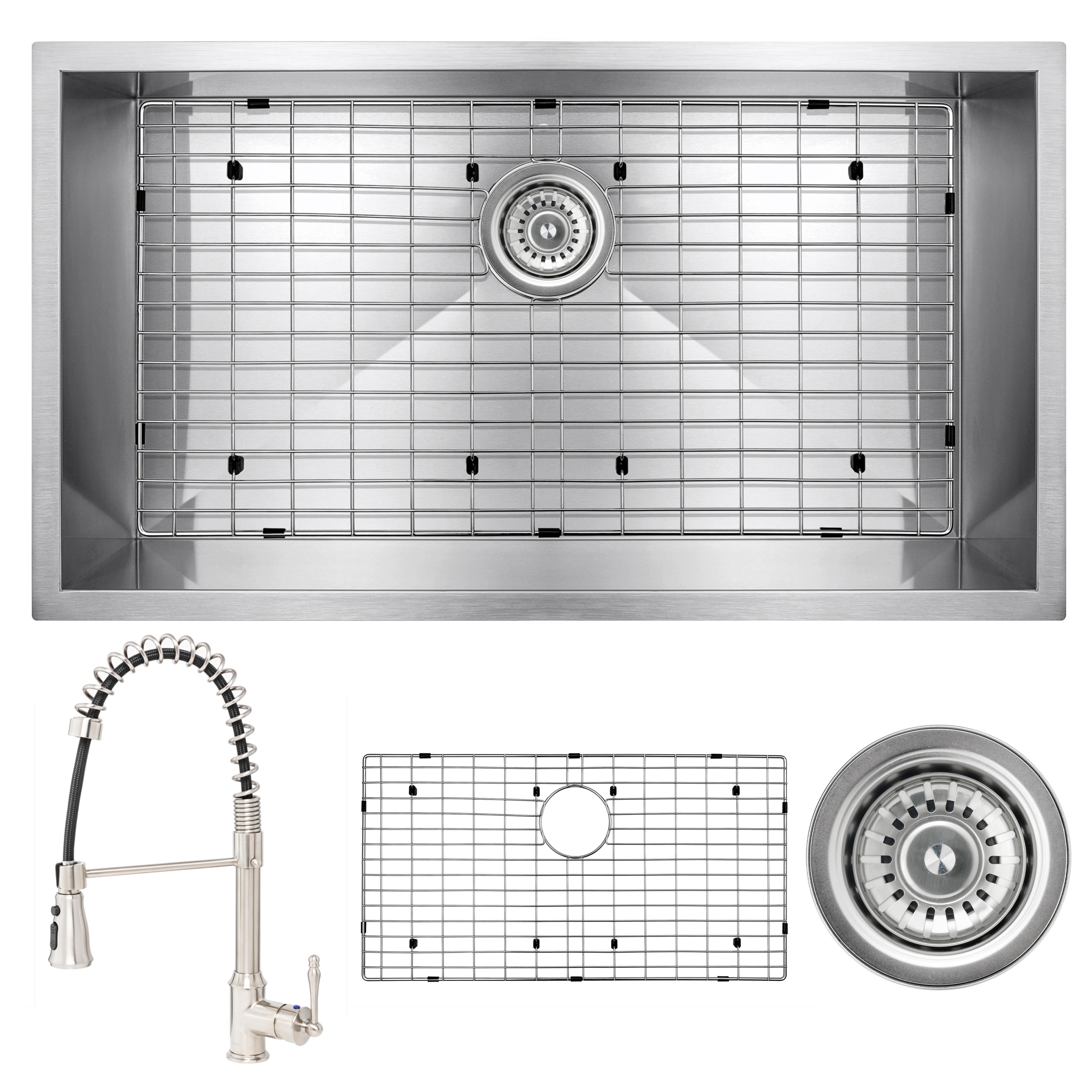 AKDY KS0350 Undermount 30-Inches x 18-Inches Brushed Stainless Steel Stainless steel Single bowl 18 -Gauge Kitchen Sink All-in-One Kit