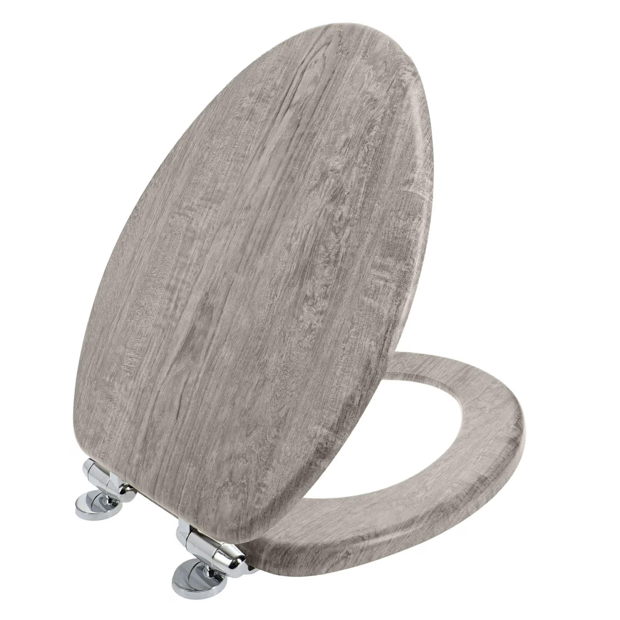 Vintage - Elongated Distressed Wood Decorative Toilet Seat Gray