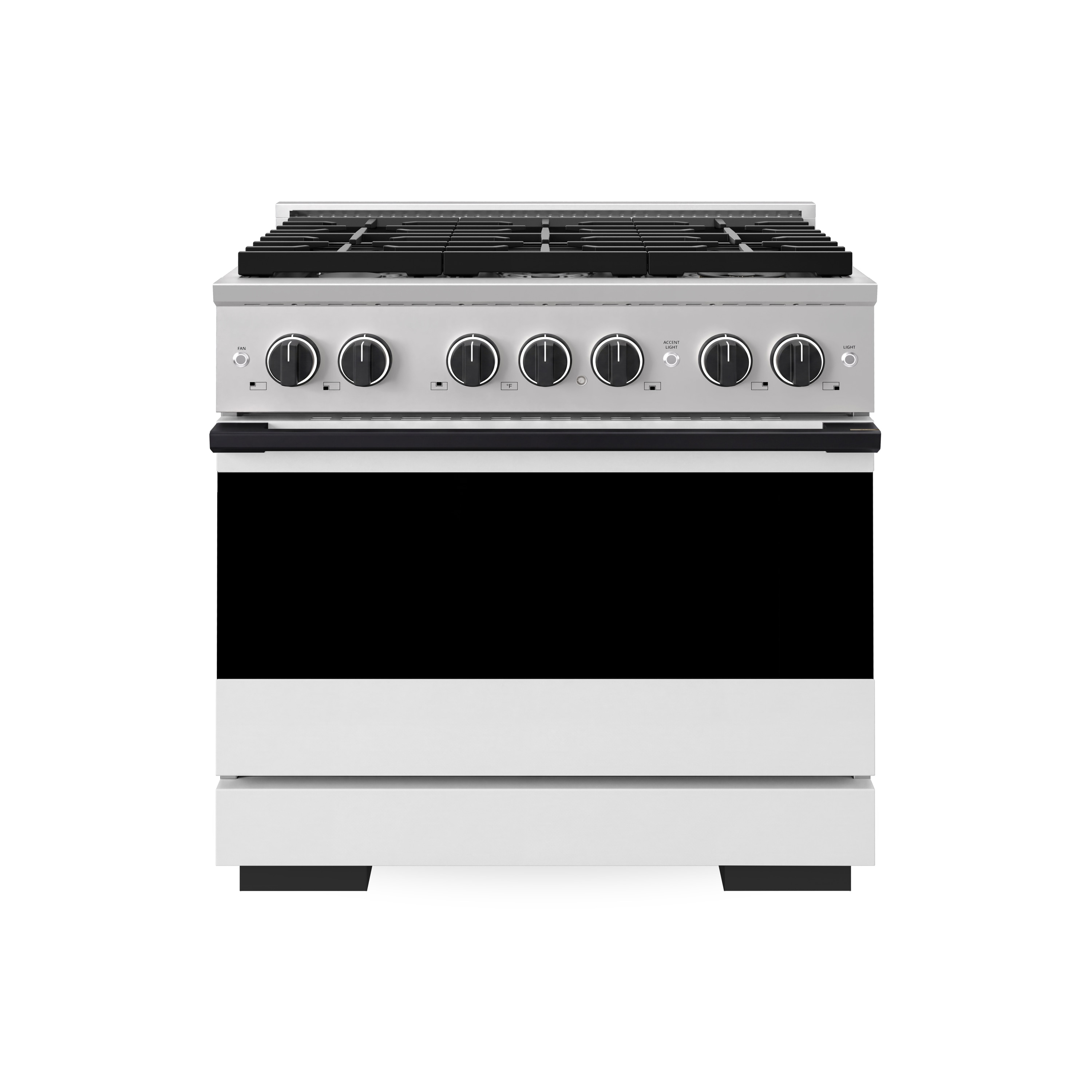 ZLINE KITCHEN & BATH Marino Collection 36-in 6 burners 5.2-cu ft Convection Oven Freestanding Natural Gas Range ( Stainless Steel with White Matte Oven Door and Matte Black Accents ) #MGRZ-WM-36-MB