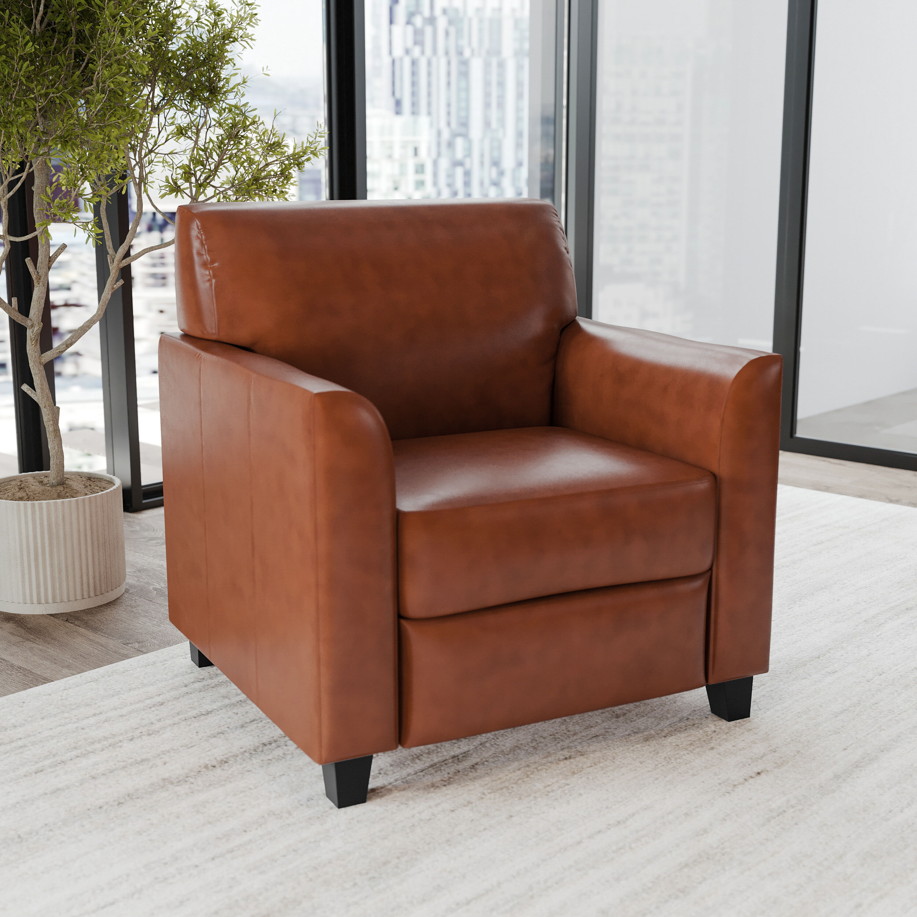 Cognac LeatherSoft Modern Reception Chair with Hardwood Frame