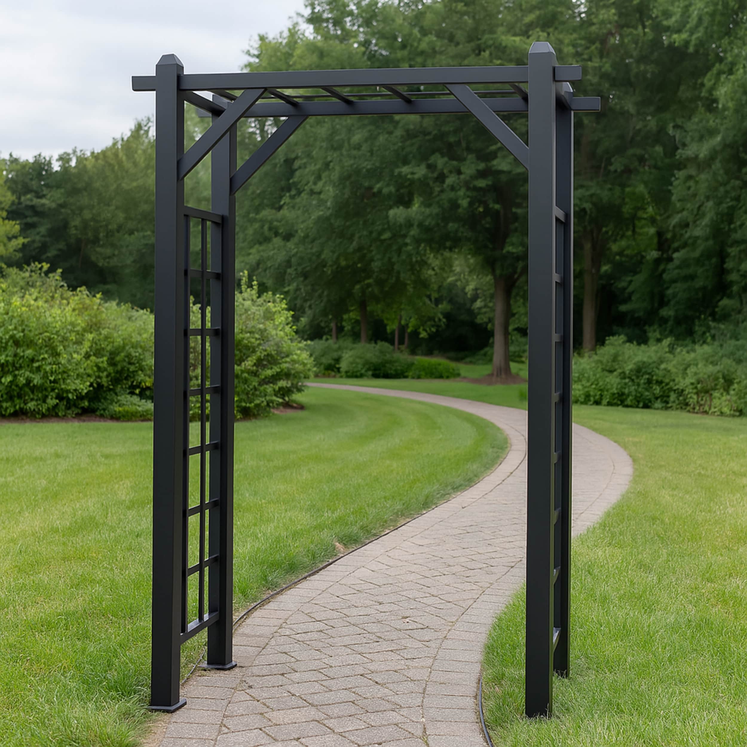Oakland Living 4.27-ft W x 6.89-ft H Flat Black Extruded aluminum Garden Arbor