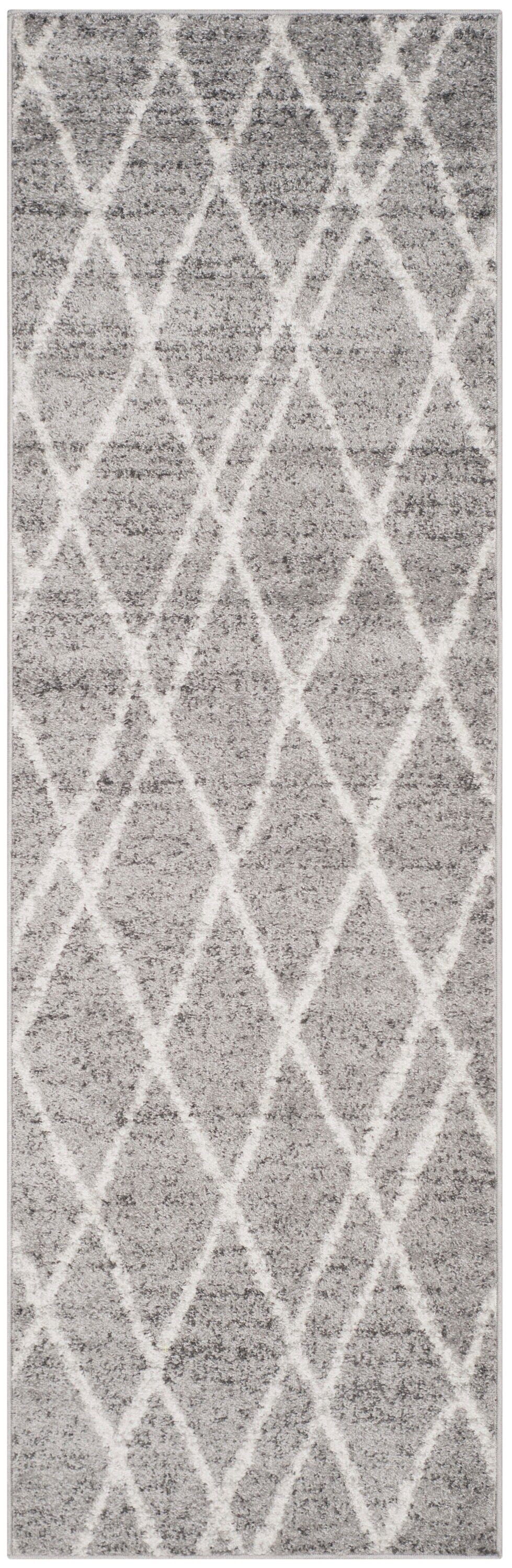 Ivory and Silver Synthetic Reversible Runner Rug