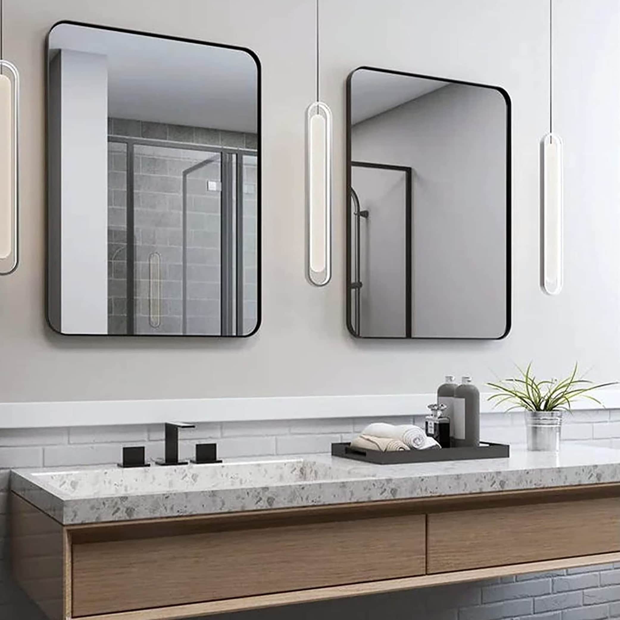 waterpar 24-in x 36-in Matte Black Flat Bathroom Vanity Mirror in