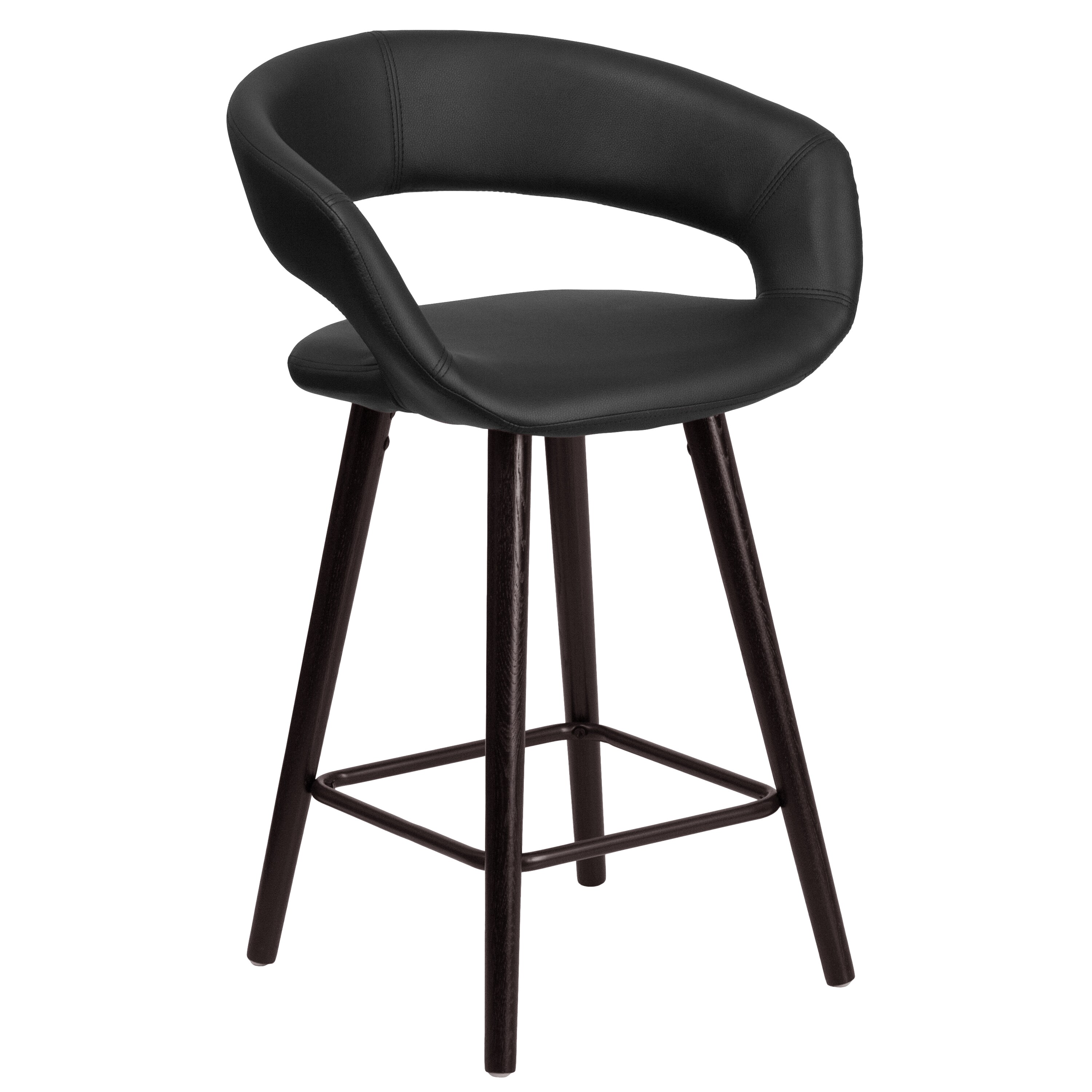 Flash Furniture 889142045243 Brynn Series Black 23.75-Inches H Short Round seat Upholstered Wood Bar Stool with Arms and Back