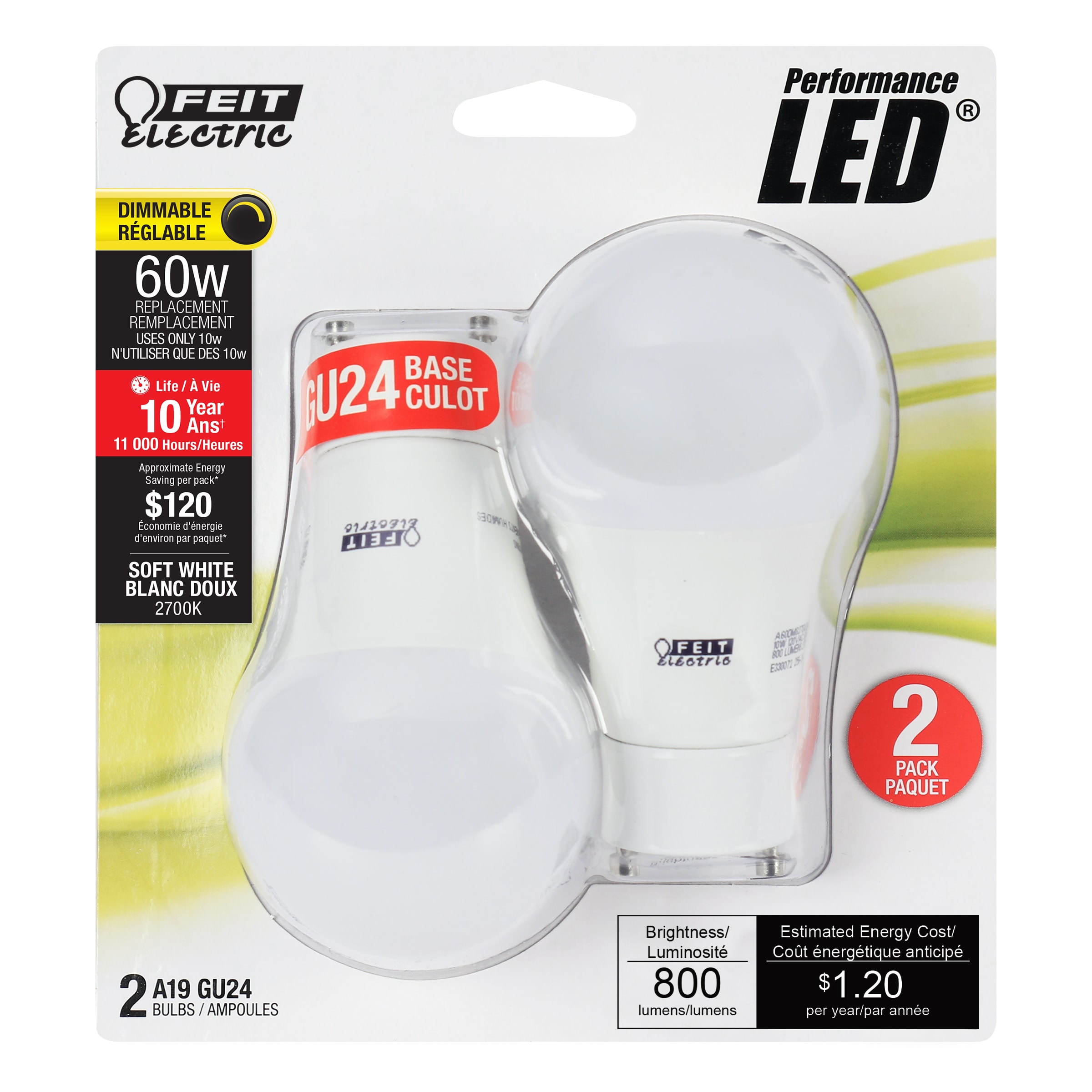 Feit Electric A60DM827GU2410KLED/2 Twist lock bases