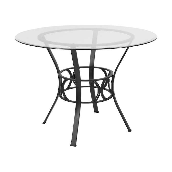Black Metal Base In The Dining Tables, Circular Black Glass Dining Table