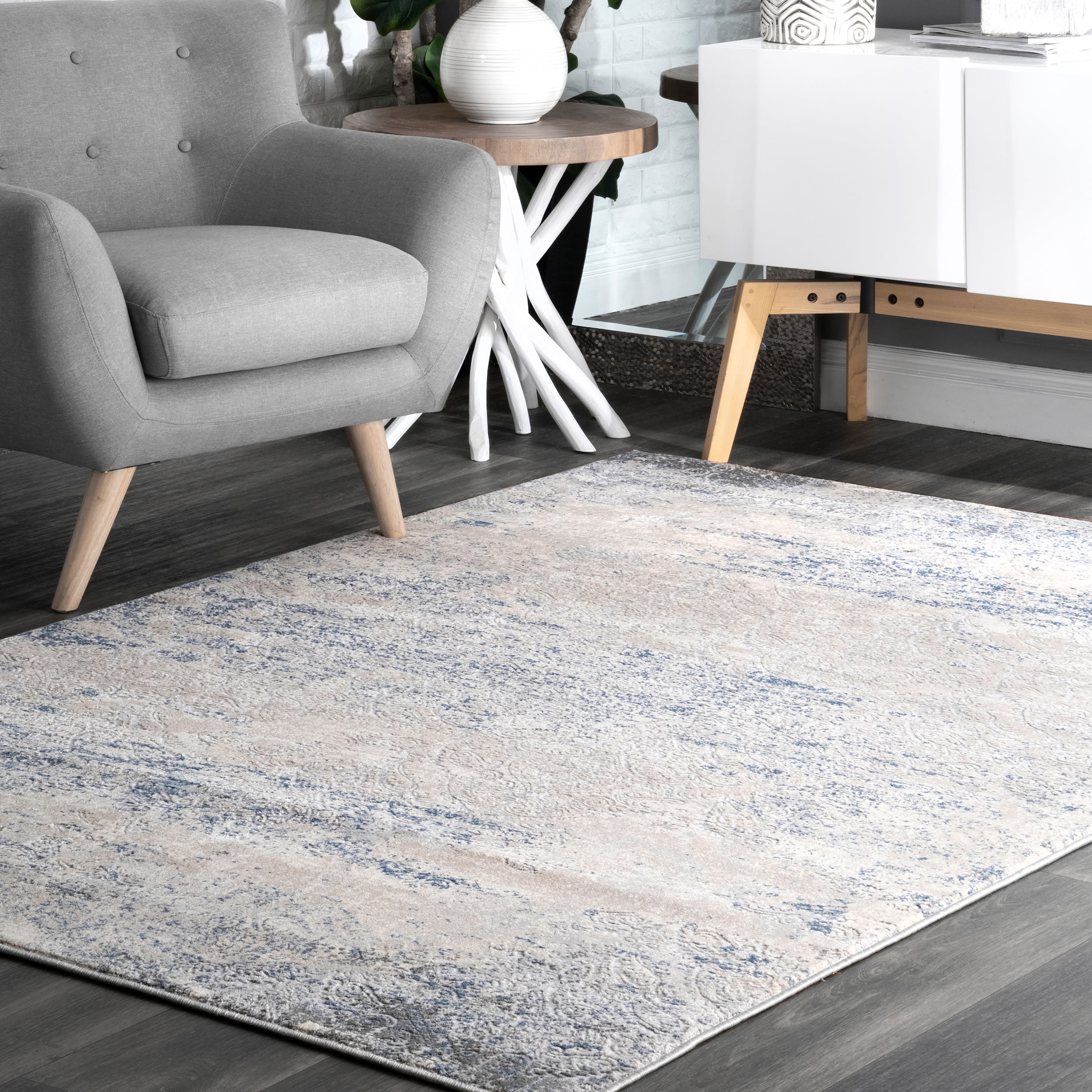 nuLOOM ERTR05A-8010 8 x 10 (ft) Polypropylene Silver Rectangular Indoor Distressed/Overdyed Vintage Area rug