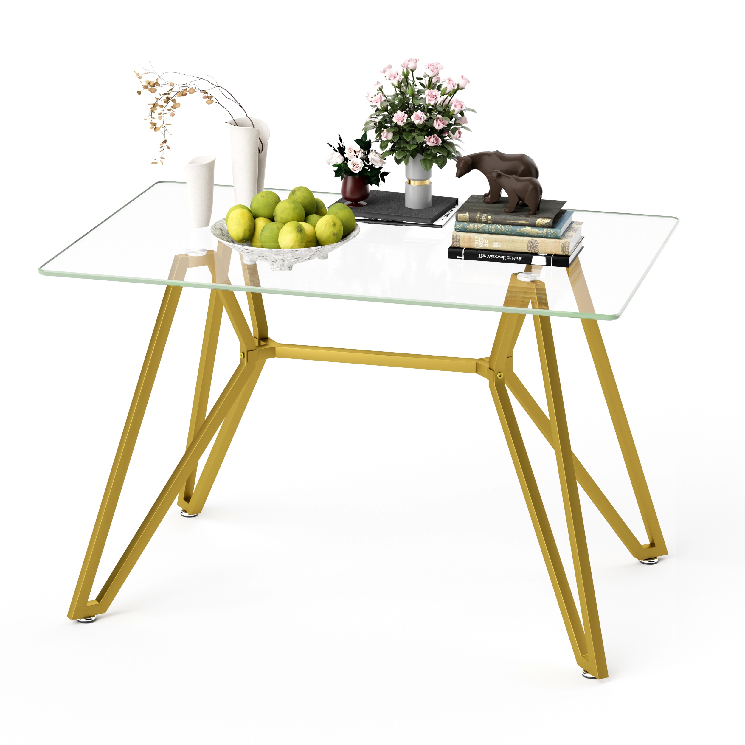 LOVMOR SF-Y-W1162P306711 47 inch Rectangular Glass Dining Table Modern Style Home Kitchen Dining Table Equipped with Sturdy Metal Table Legs