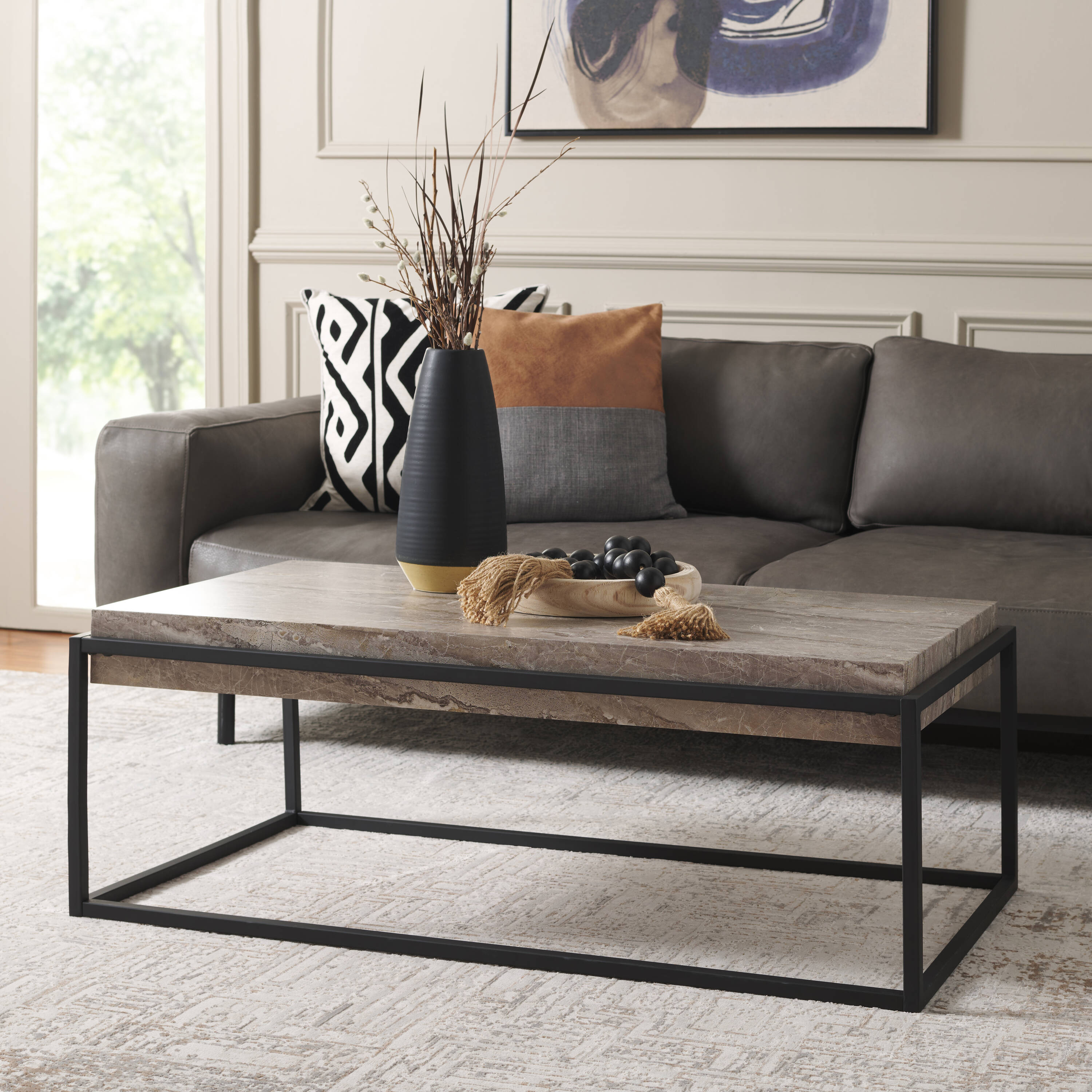 Safavieh COF7012A Paper Veneer For Top/Powder Coating For Tube MDF Modern Coffee Table