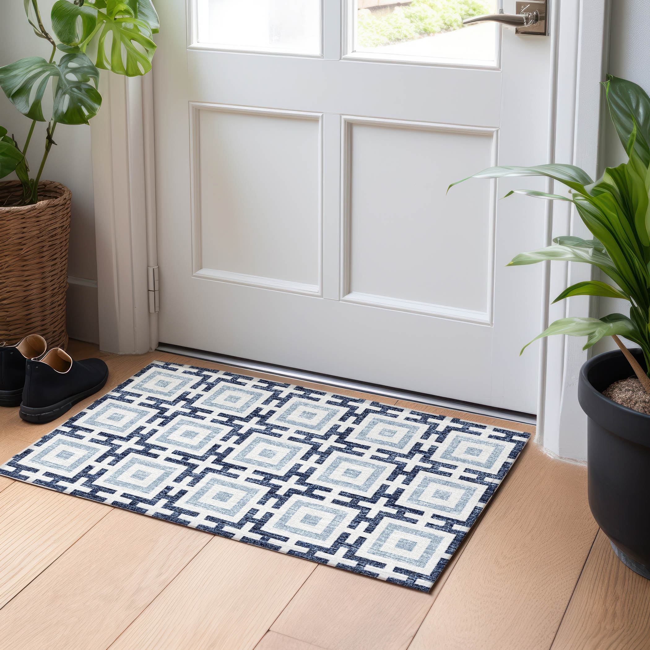 Addison Rugs AMF139NA20X30 Mayfield AMF139NA 2 x 3 (ft) Loomed Polyester Navy Rectangular Indoor Geometric Machine washable Area rug