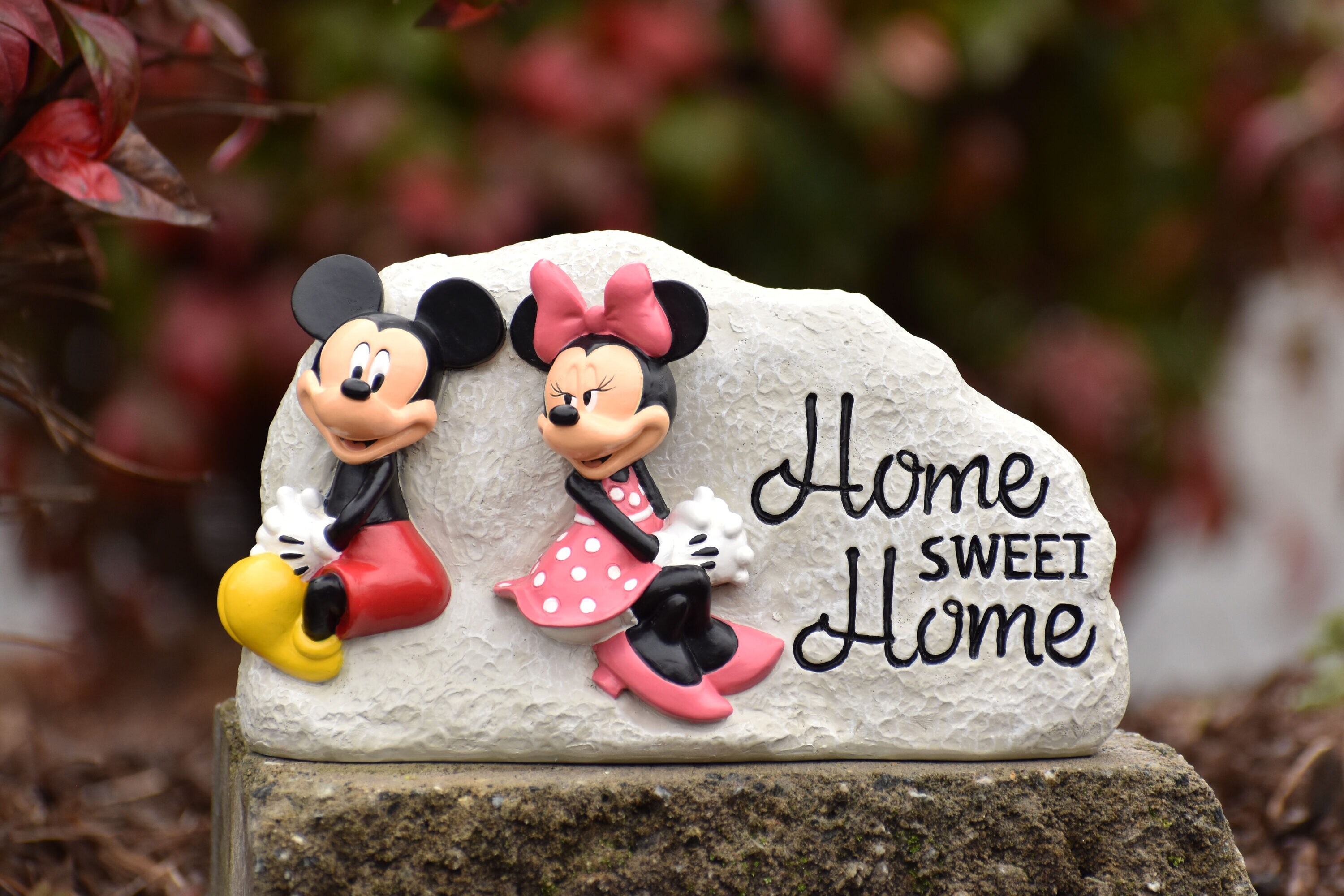 Disney Mickey and Minnie Mouse Hand Painted Cast Stone Garden Statue