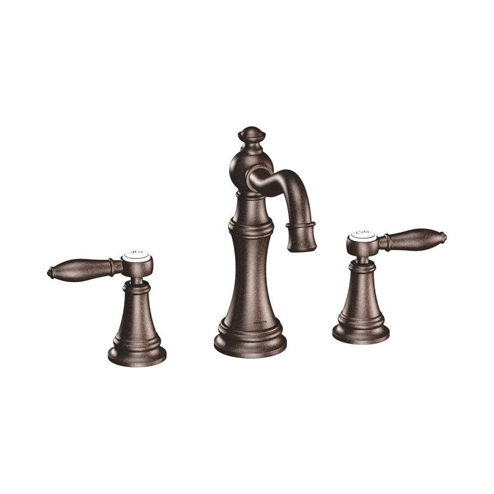 Moen Weymouth Oil Rubbed Bronze Widespread 2 Handle Watersense Bathroom Sink Faucet With Drain 8081