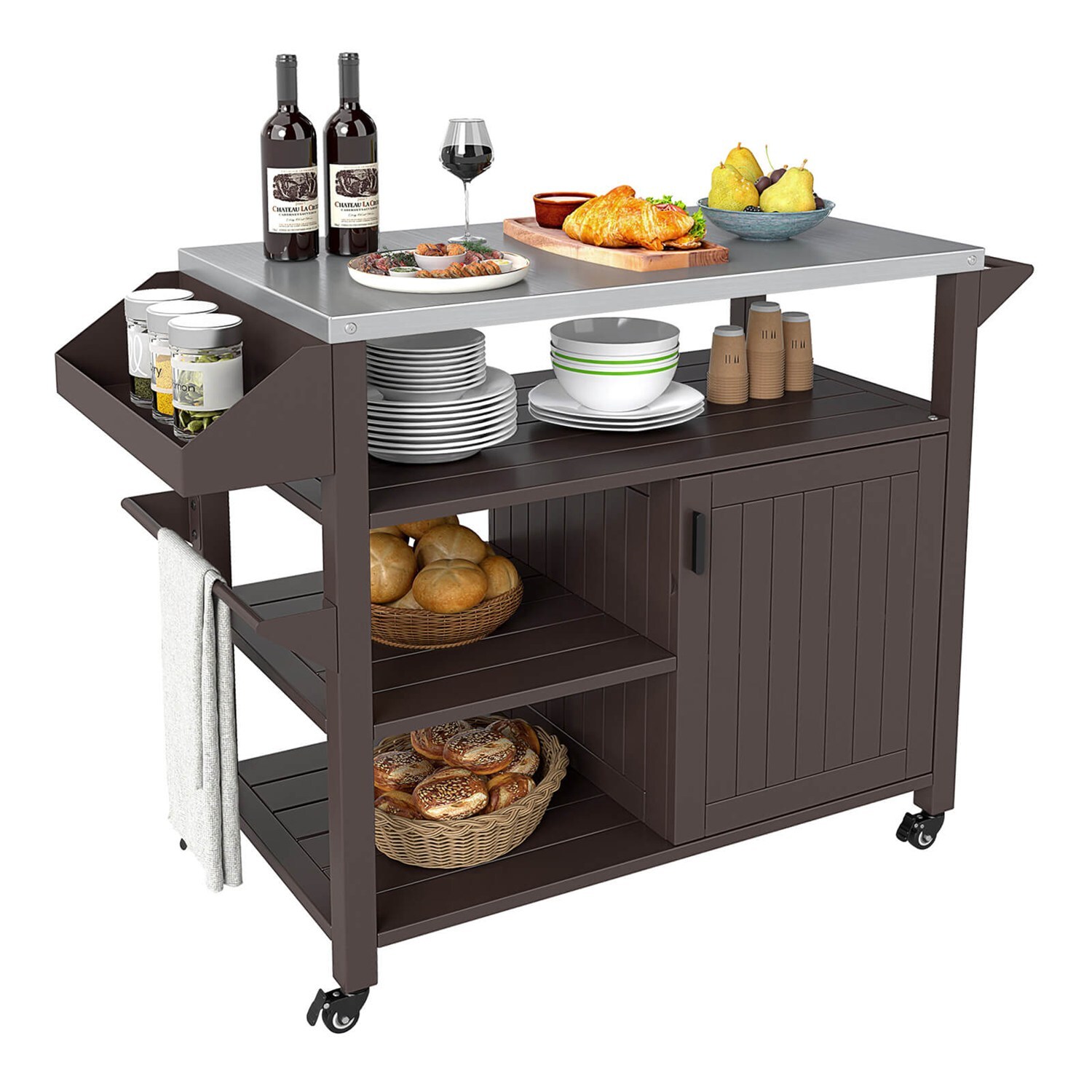 Costway CSHY001761 Outdoor Grill Cart Movable Prep Table with Storage Cabinet Shelves for BBQ