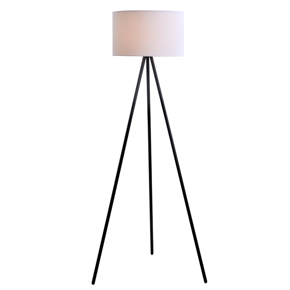 Modern Copper Metal Tripod Floor Lamp with a White Cylinder Shade Complete with a 6w LED Bulb 3000K Warm White 