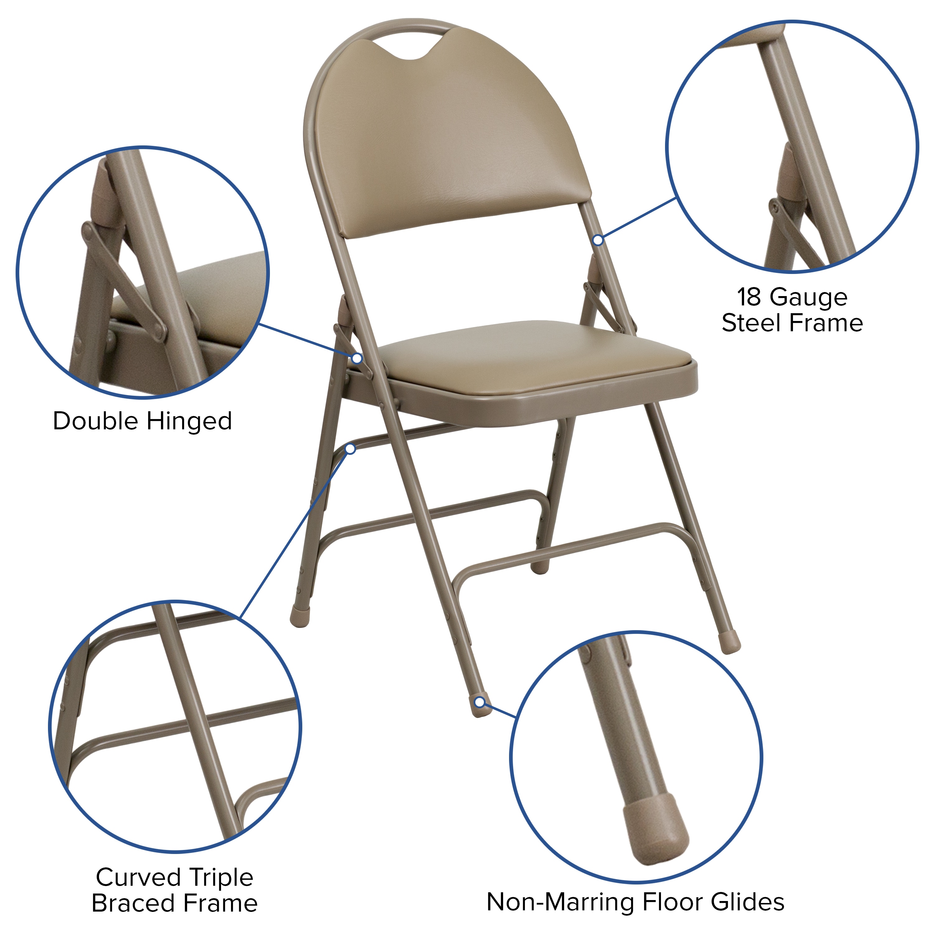 Emma + Oliver 2 Pack Easy-Carry Beige Vinyl Metal Folding Chair in the ...