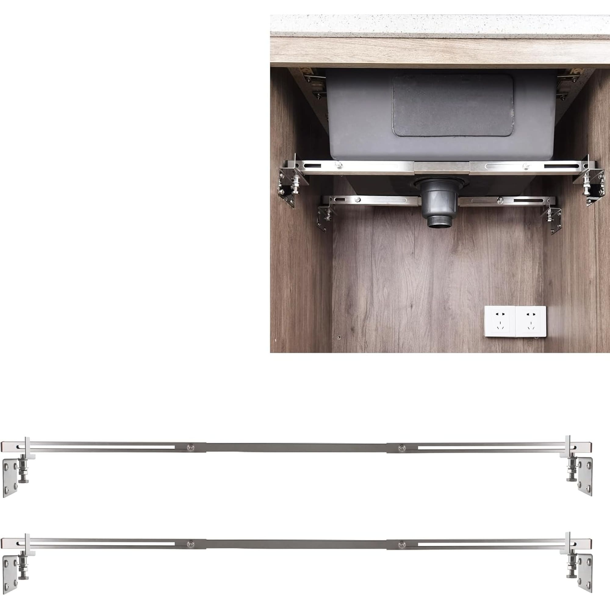 Numhew 36in to 51in Adjustable Stainless Steel Brushed Nickel Undermount Sink Support Brackets Installation Kit