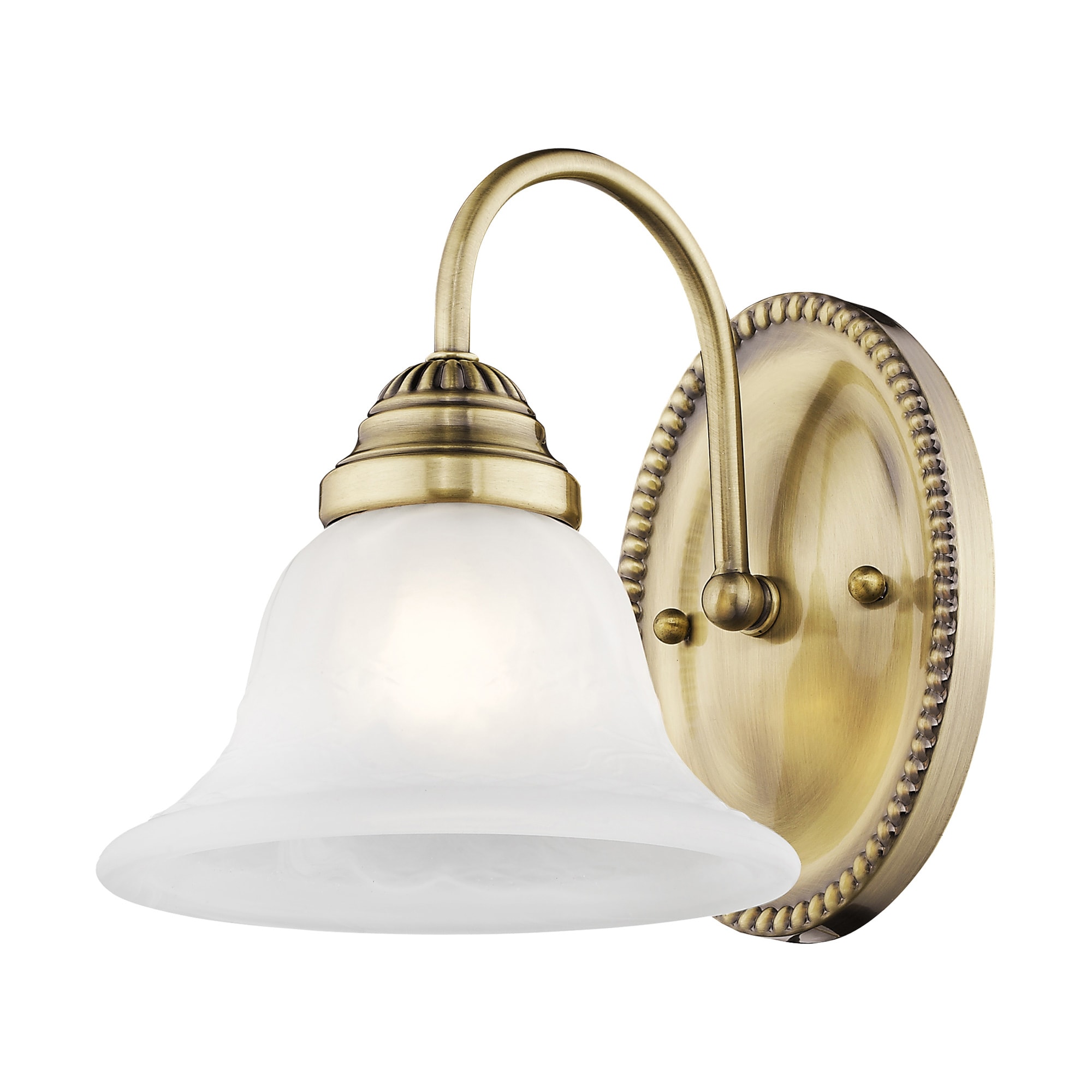 Edgemont Antique Brass 1-Light Vanity with White Alabaster Glass