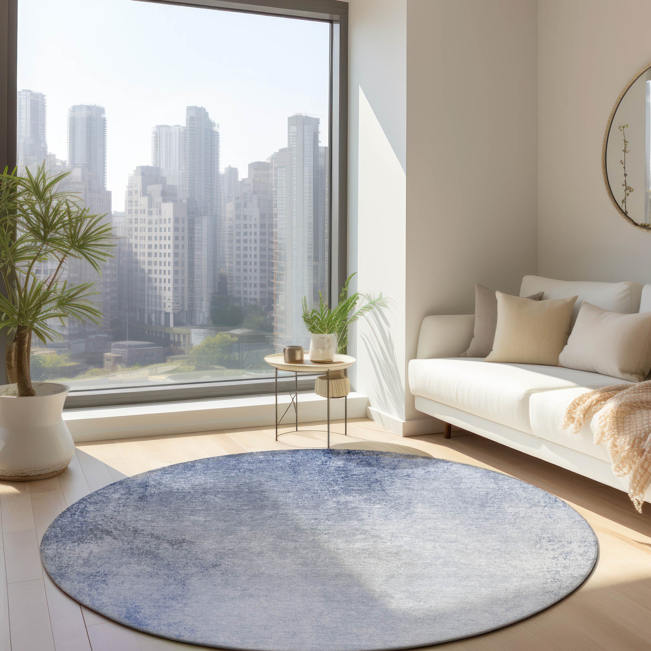Addison Rugs ACN601BU8RO Chantille ACN601BU 8 x 8 (ft) Polyester Blue Round Indoor/Outdoor Abstract Machine washable Area rug