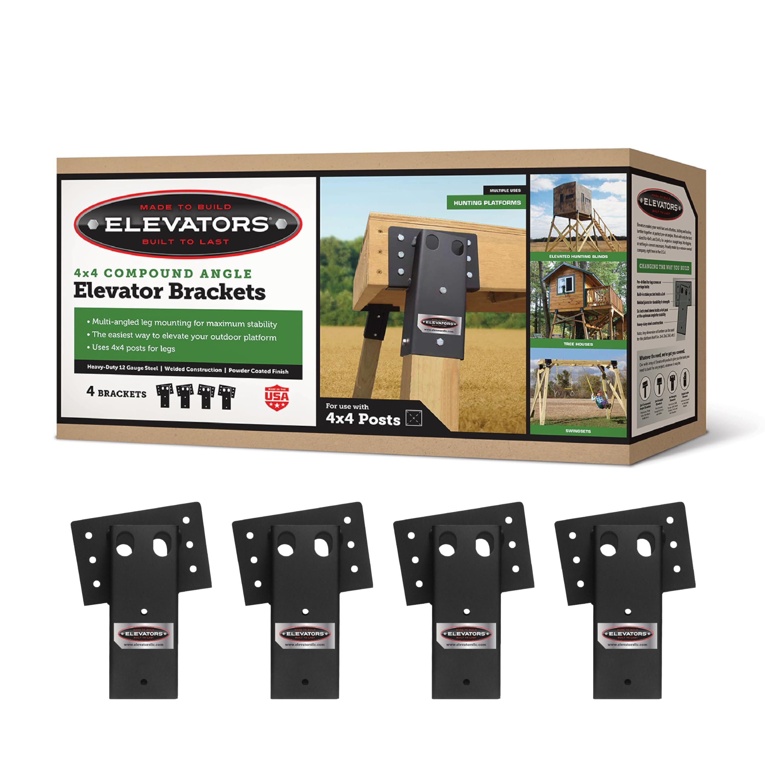 Elevators  4x4 Elevator Brackets Double Angled Construction-Grade Steel Ideal for Hunting Stands Tree Houses Decks and More 4-Pack