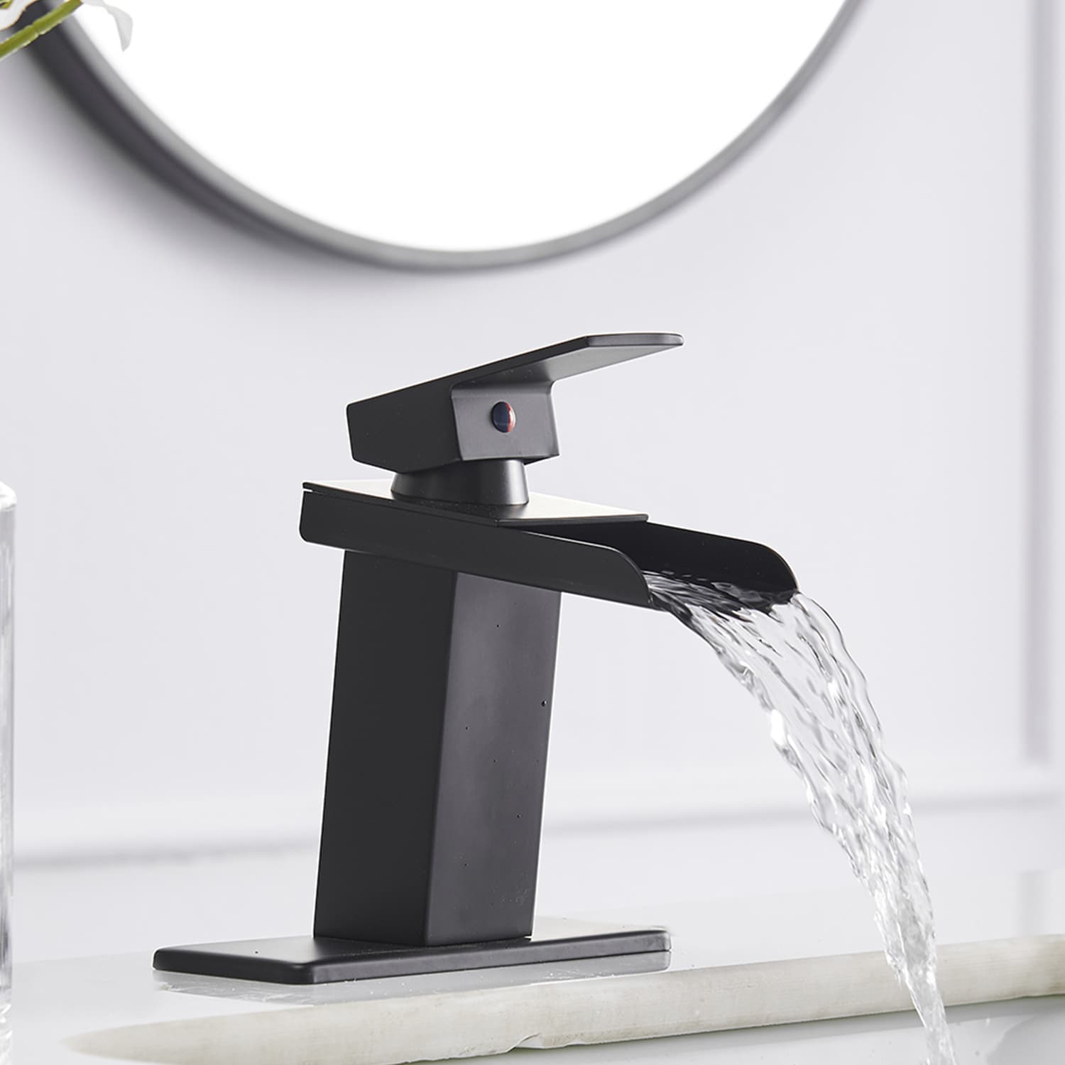 Matte Black Single Handle Waterfall Bathroom Faucet