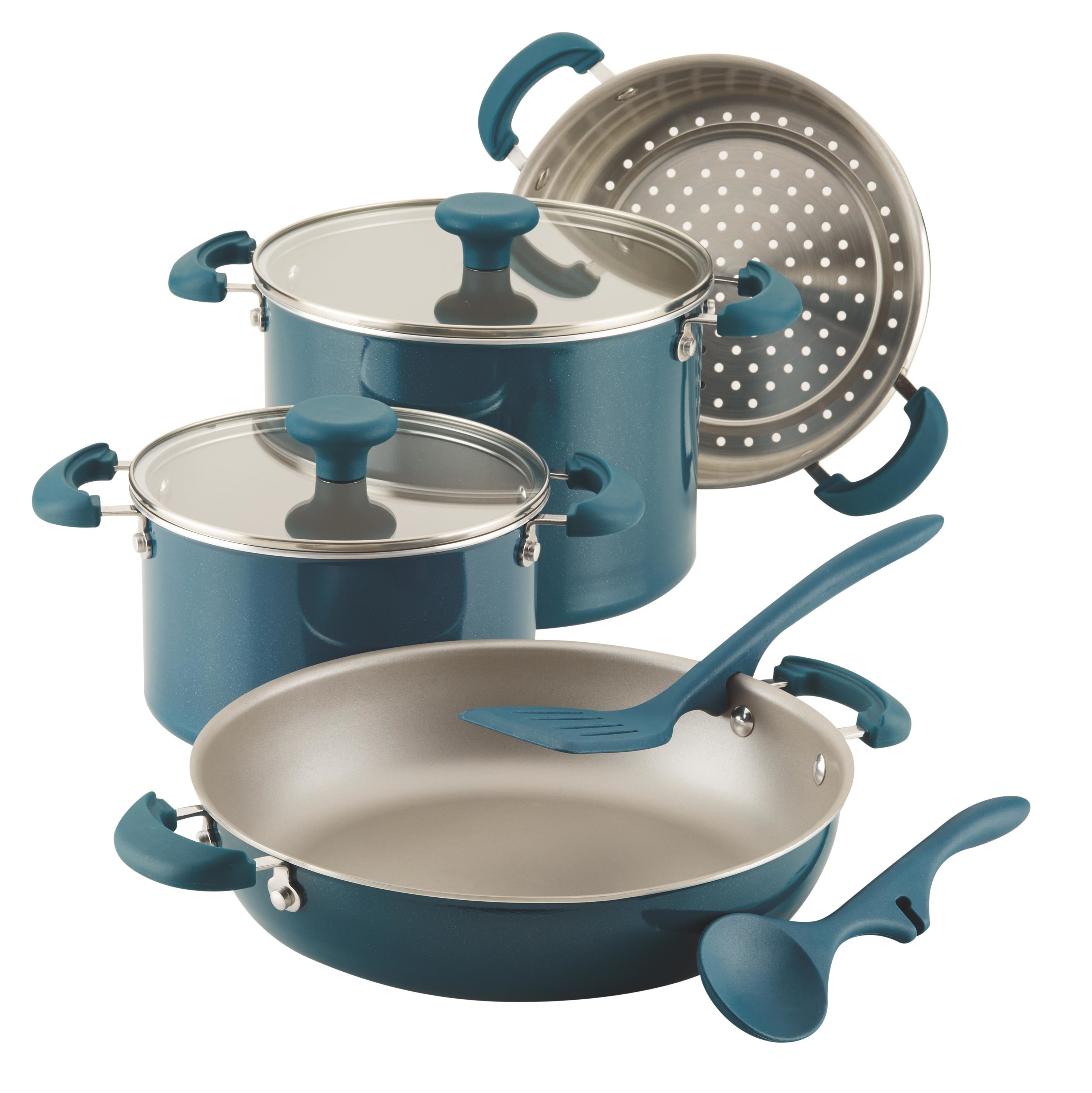  Rachael Ray 11-Piece Hard Anodized Aluminum Cookware Set, Light  Blue Handles: Home & Kitchen