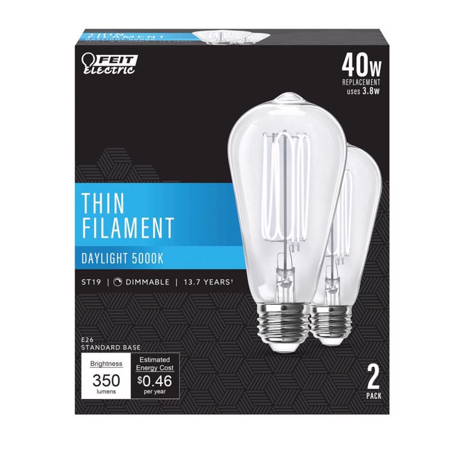 Feit Electric EJD3011408 ST19 E26 Medium Filament LED Bulb Daylight 40 Watt Equivalence 2 pk