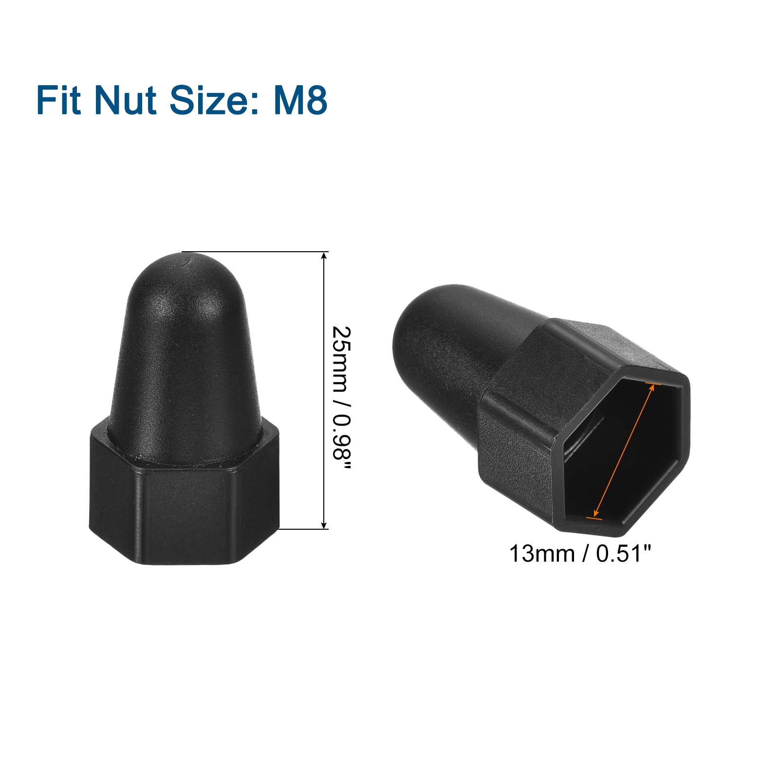 Unique Bargains 150pcs Hex Nut Bolt Cover M8x13x25 Black Plastic Higher ...