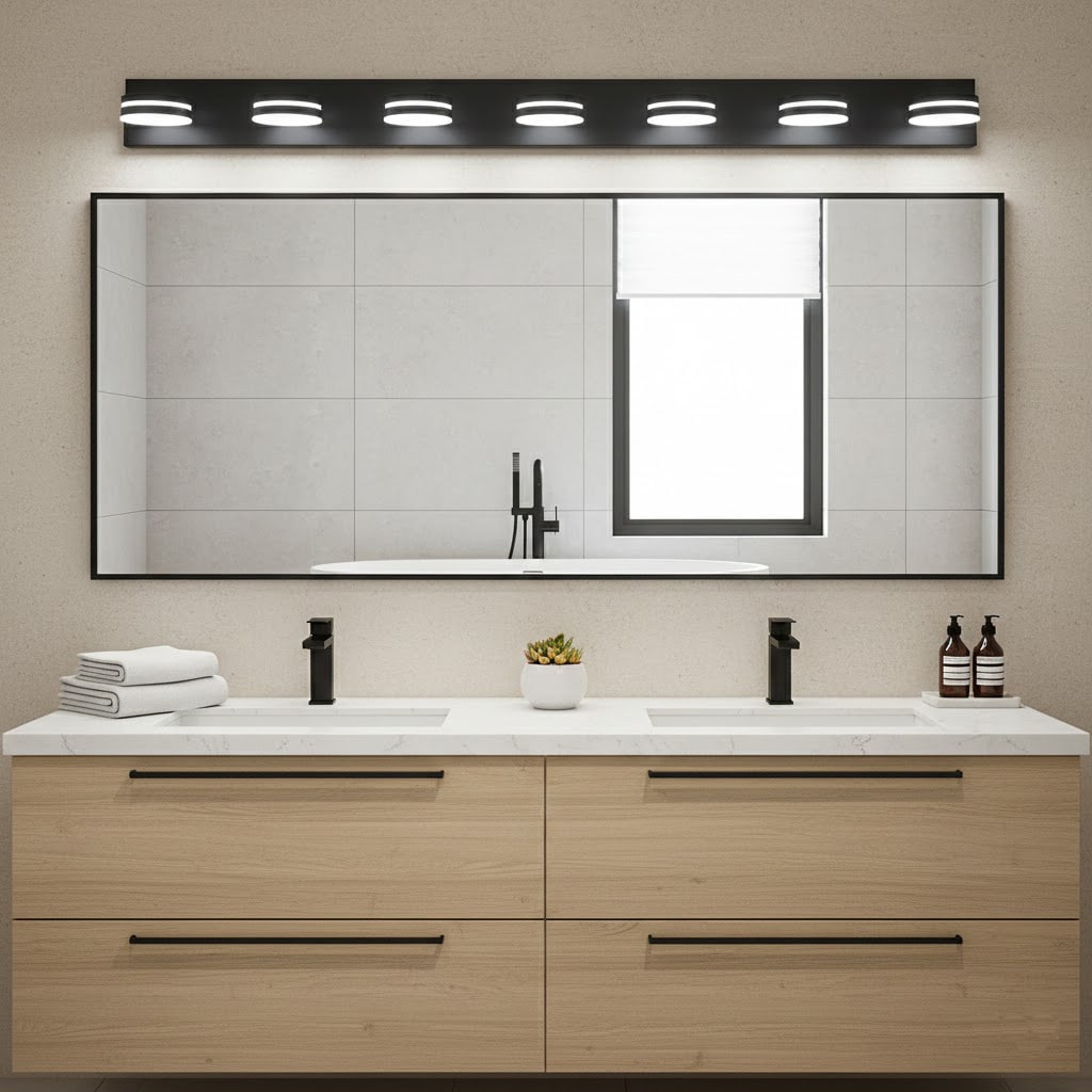 JOOSENLUX 55.1-in 7 Light Matte Black Integrated LED 5500K Modern/Contemporary Bathroom Vanity light