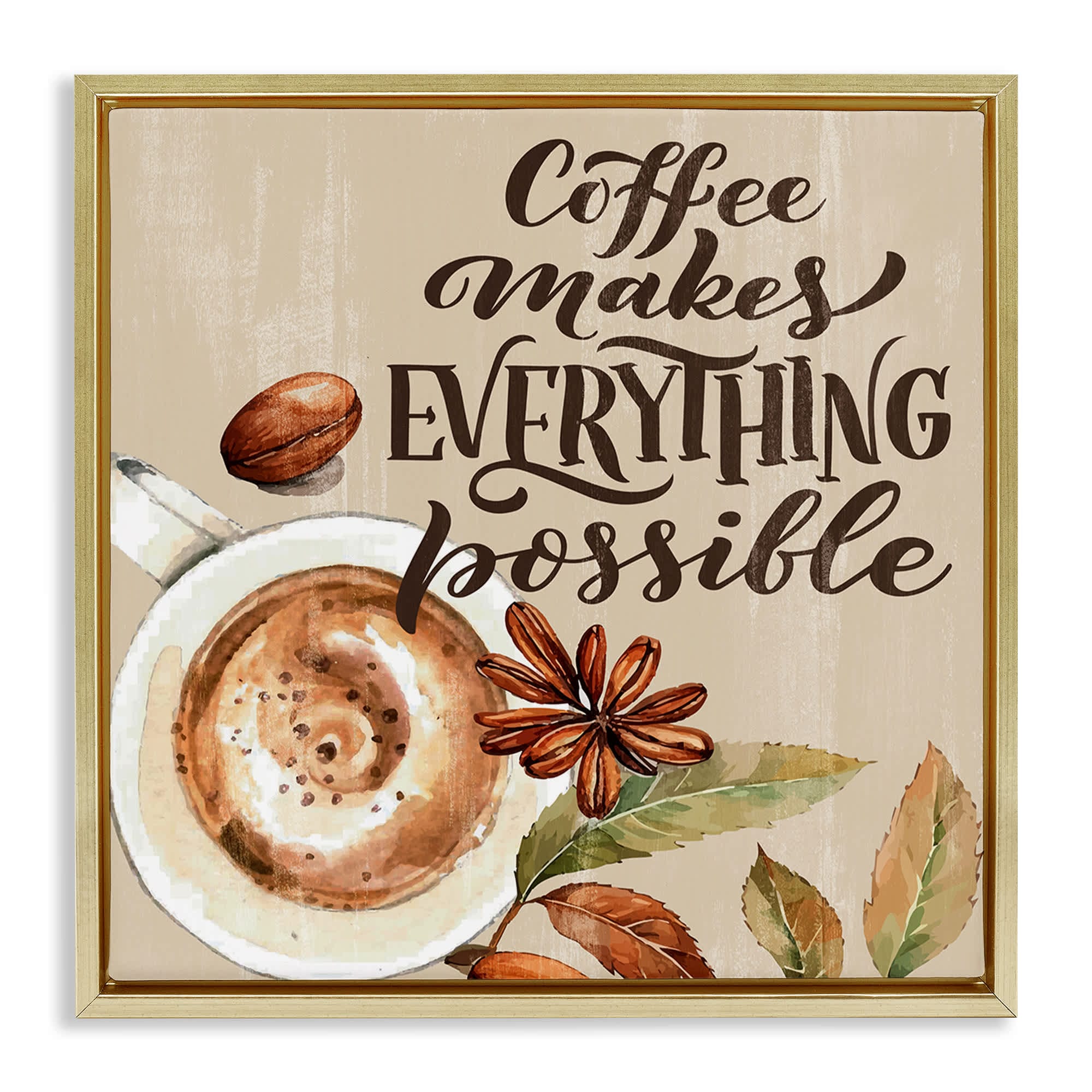 Stupell Industries BS-478-FFG-24X24 Rustic Coffee Makes Possible Gold Framed Floater Canvas Wall Art By Kim Allen 25 x 25